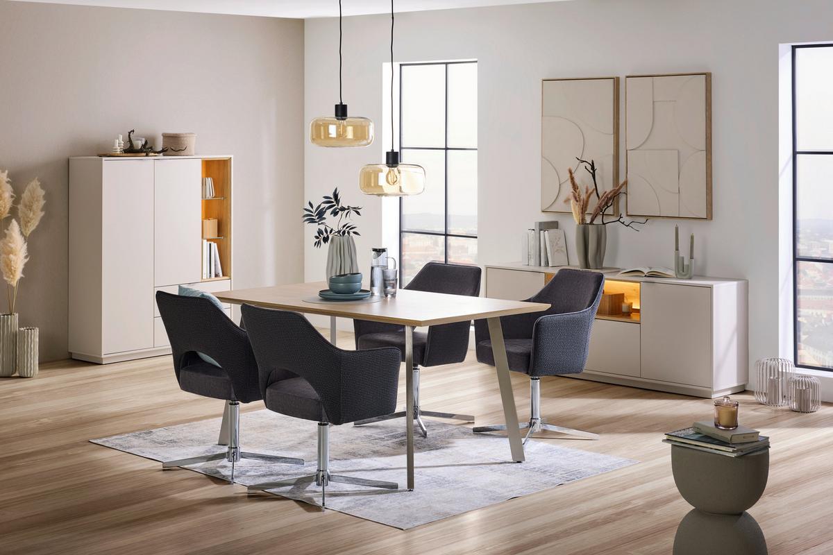 Vitrine Velasca Eichefarben/Kaschmir - Kaschmir/Eichefarben, MODERN, Glas/Holzwerkstoff (74,2/185/40cm) - Premium Living