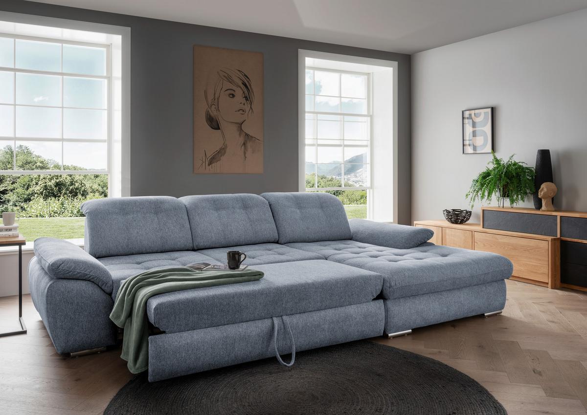 Ecksofa Rigatti mit Bettkasten ca. 314x184 cm Hellblau - Chromfarben/Anthrazit, MODERN, Textil/Metall (314/184cm) - Livetastic