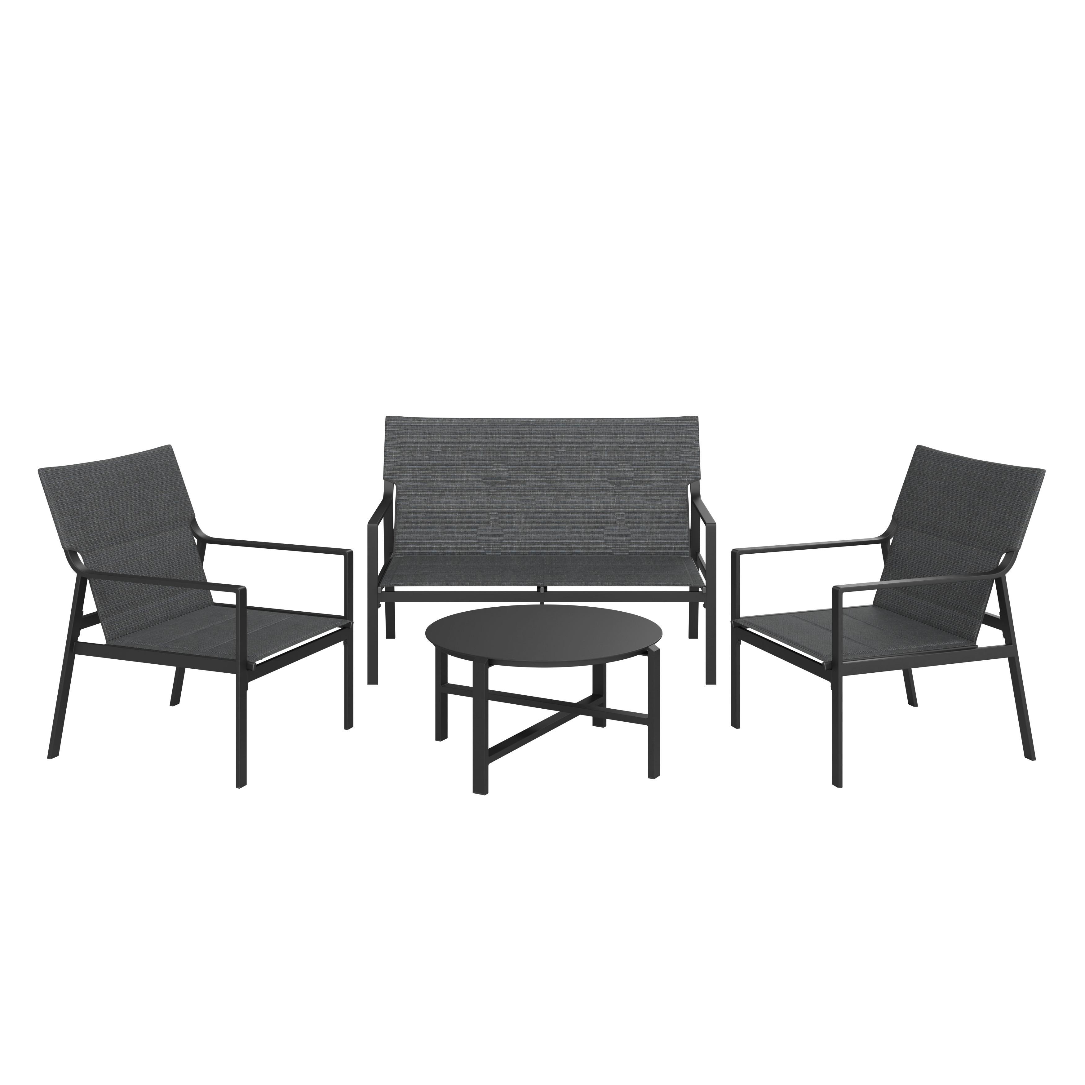 Lounge Garnitura Shirley, Črna, 4-Delno - črna, Moderno, kovina/steklo (121/77/68cm)