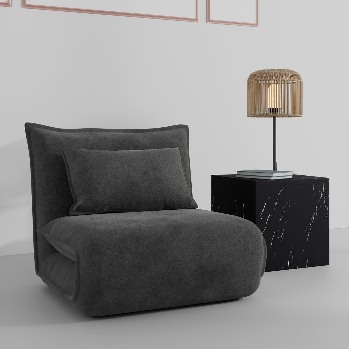 Schlafsessel Macy Bouclé Dunkelgrau - Dunkelgrau, MODERN, Textil/Metall (83/35/68cm) - Bessagi Home