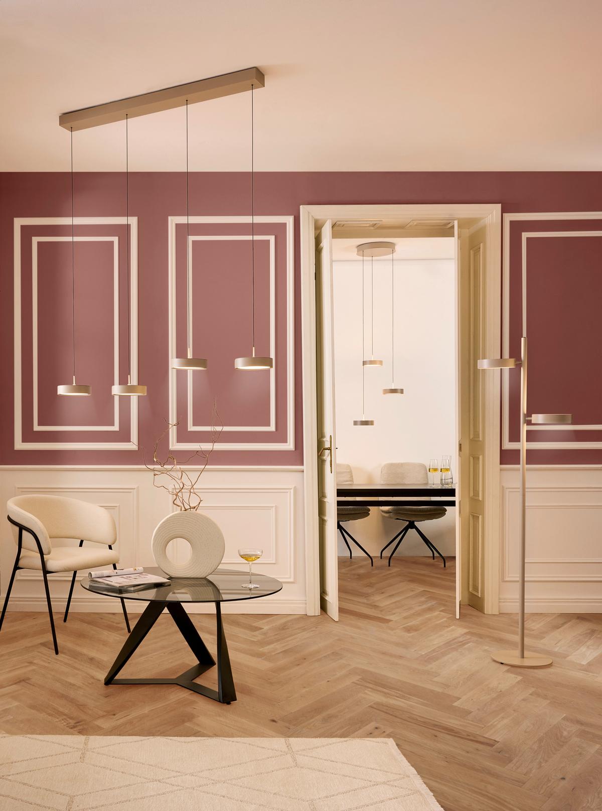 LAMPA WISZĄCA LED BELLEVUE *DK* - kolor piaskowy, Design, metal (46.5/180cm) - Dieter Knoll