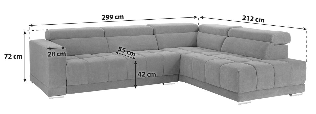 Sedežna Garnitura Hogan, Siva, Relax Funkcija - srebrne barve/siva, Moderno, kovina/tekstil (299/212cm) - Livetastic