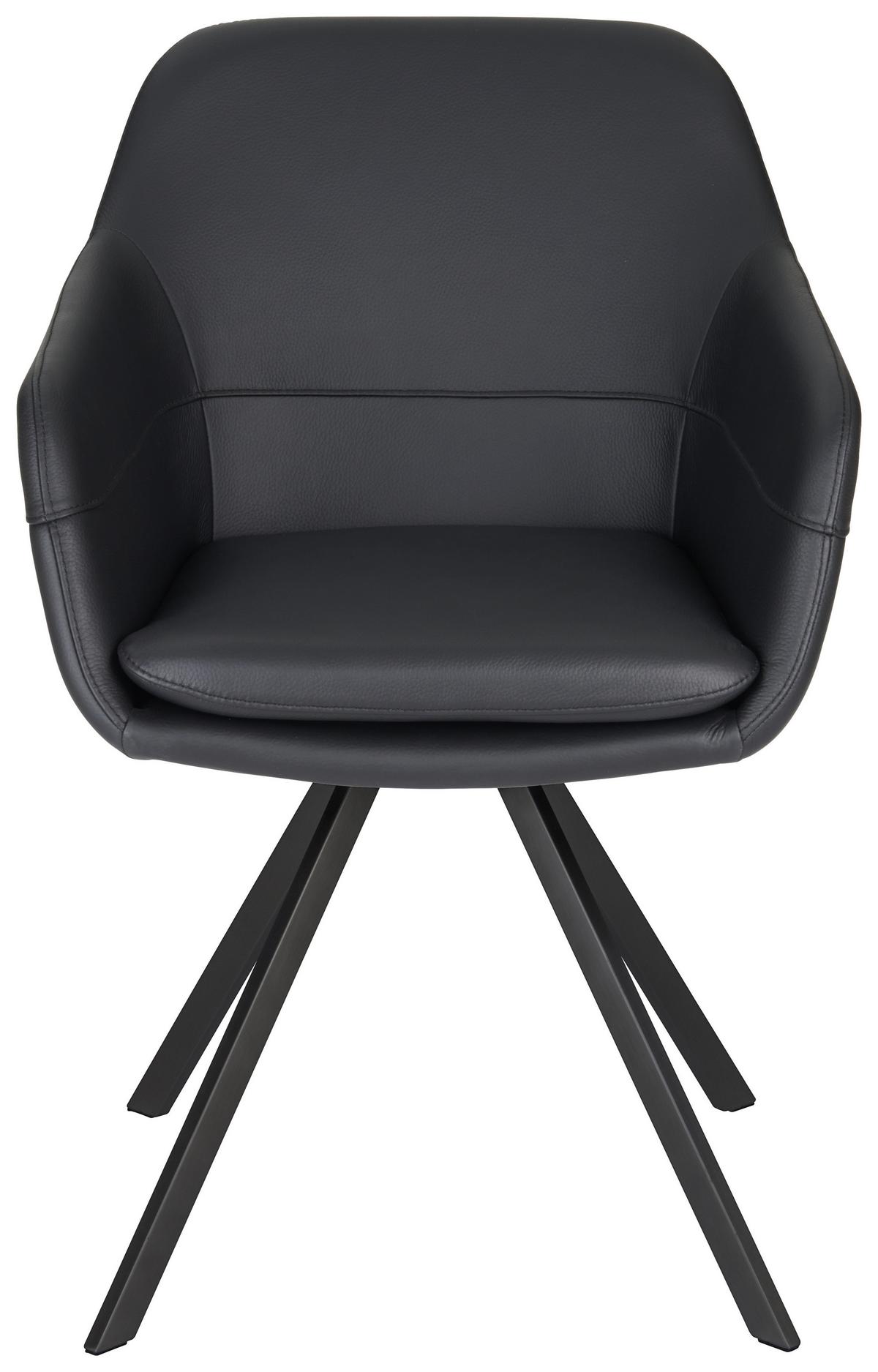 KRZESŁO Z PODŁOKIETNIKAMI WESLEY - czarny, Design, skóra/metal (60,5/86/62,5cm) - Novel