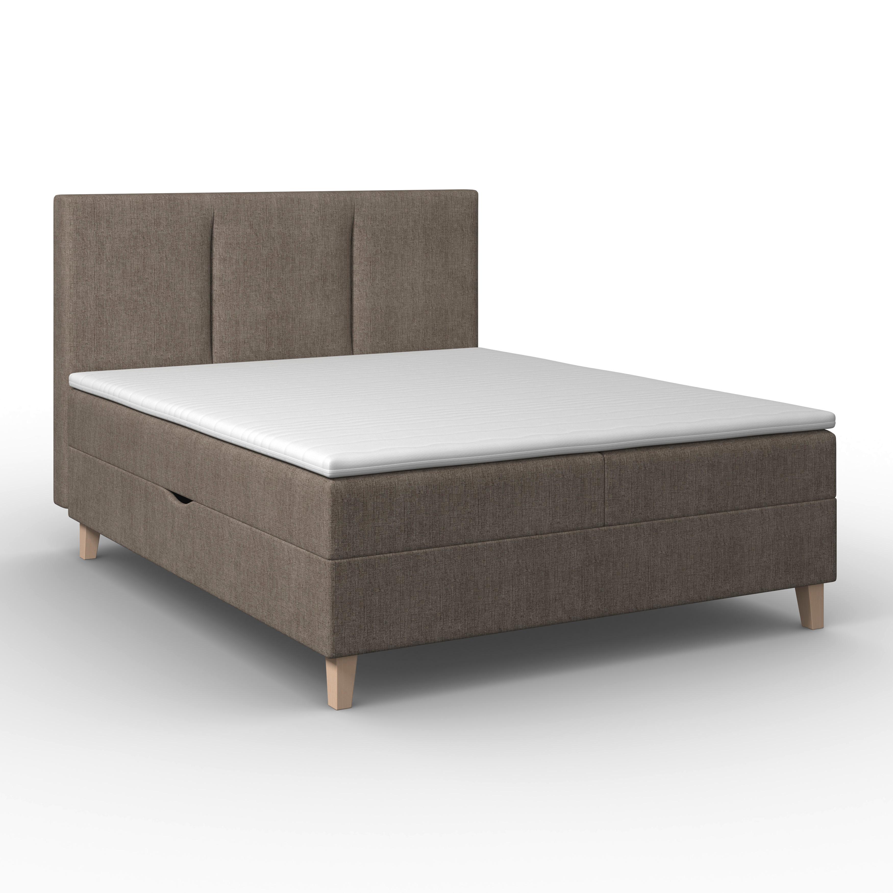 Boxbett Monza ca. 160x200 cm Braun inkl. Topper - Eichefarben/Braun, MODERN, Holz/Textil (160/200cm) - Bessagi Home