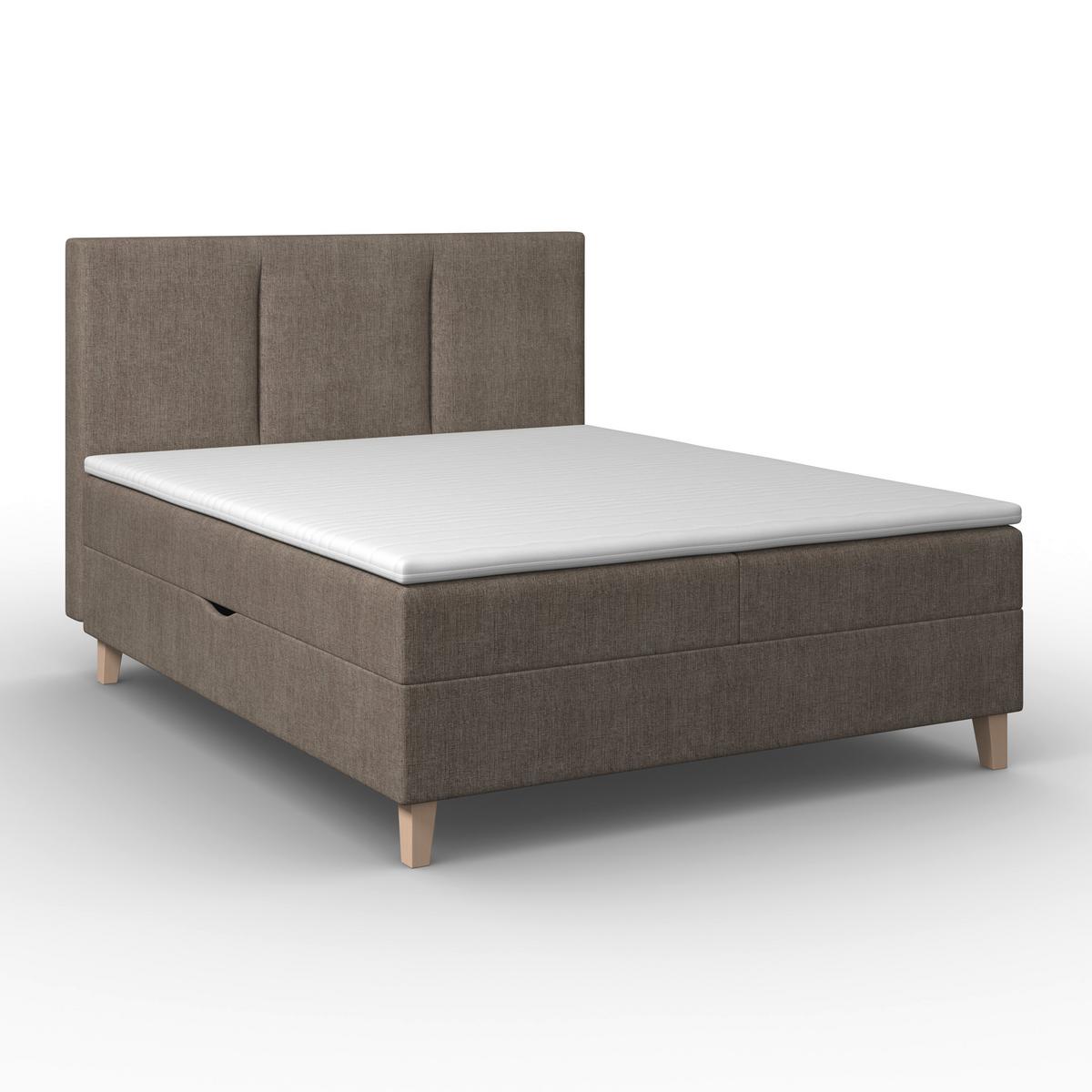 Boxbett Monza ca. 160x200 cm Braun inkl. Topper - Eichefarben/Braun, Modern, Holz/Textil (160/200cm) - Bessagi Home