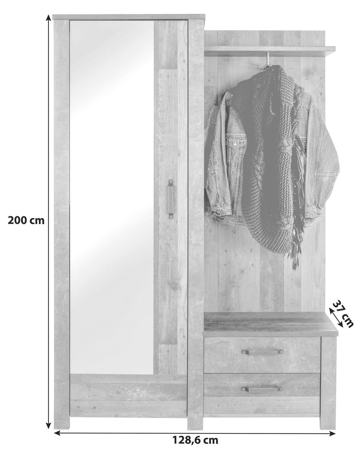 Cuier Ontario - culoare lemn stejar/gri, Trend, sticlă/material pe bază de lemn (128,5/200/37cm) - Zandiara