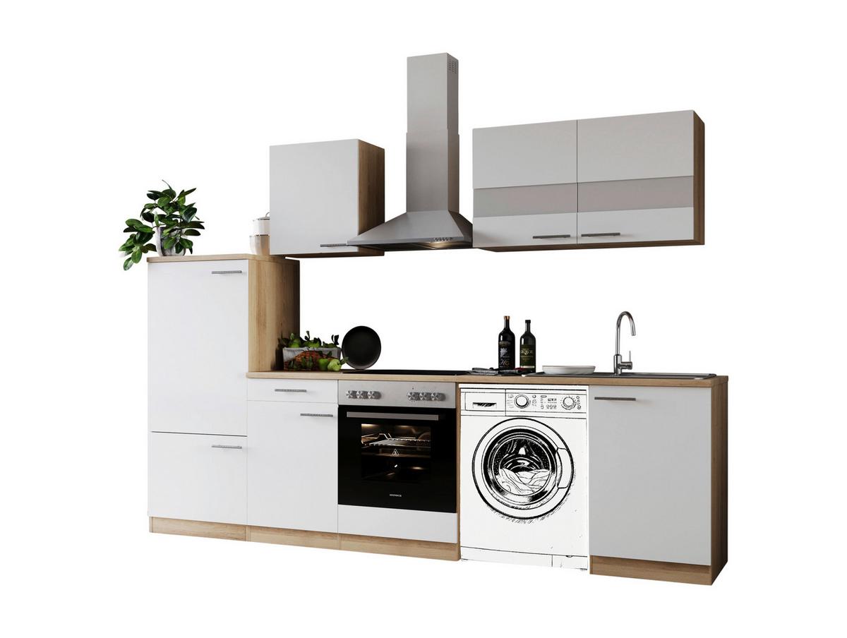 Kuhinjski Blok Z Aparati Merle, 280cm - barve nerjavečega jekla/barve hrasta, Basics, kovina/steklo (280cm) - Respekta