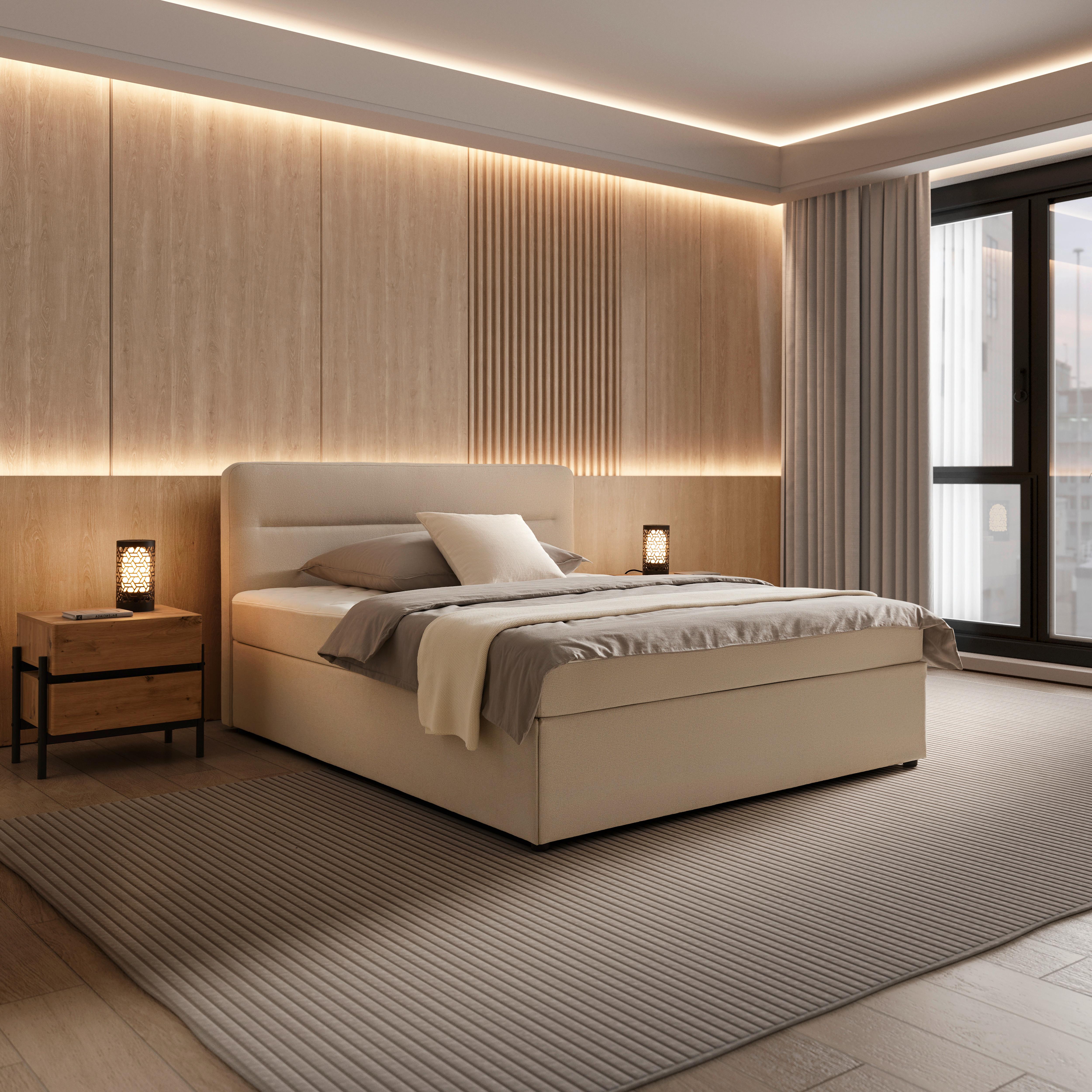 Pat box MARCO - crem, Modern, lemn/textil (160/200cm) - Bessagi