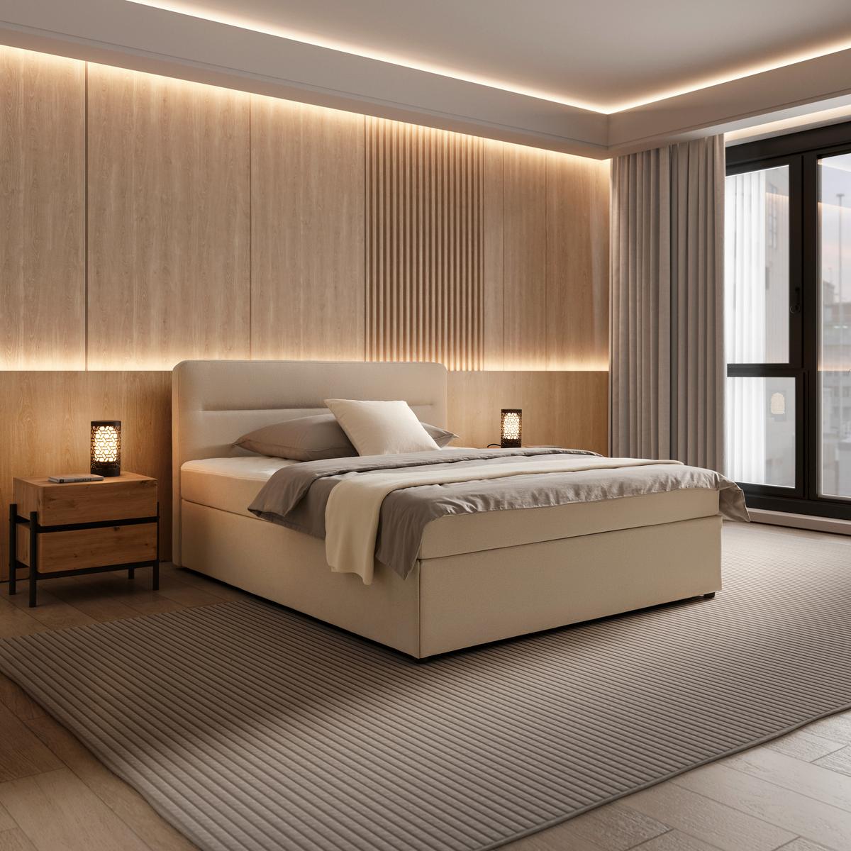 Pat box MARCO - crem, Modern, lemn/textil (160/200cm) - Bessagi