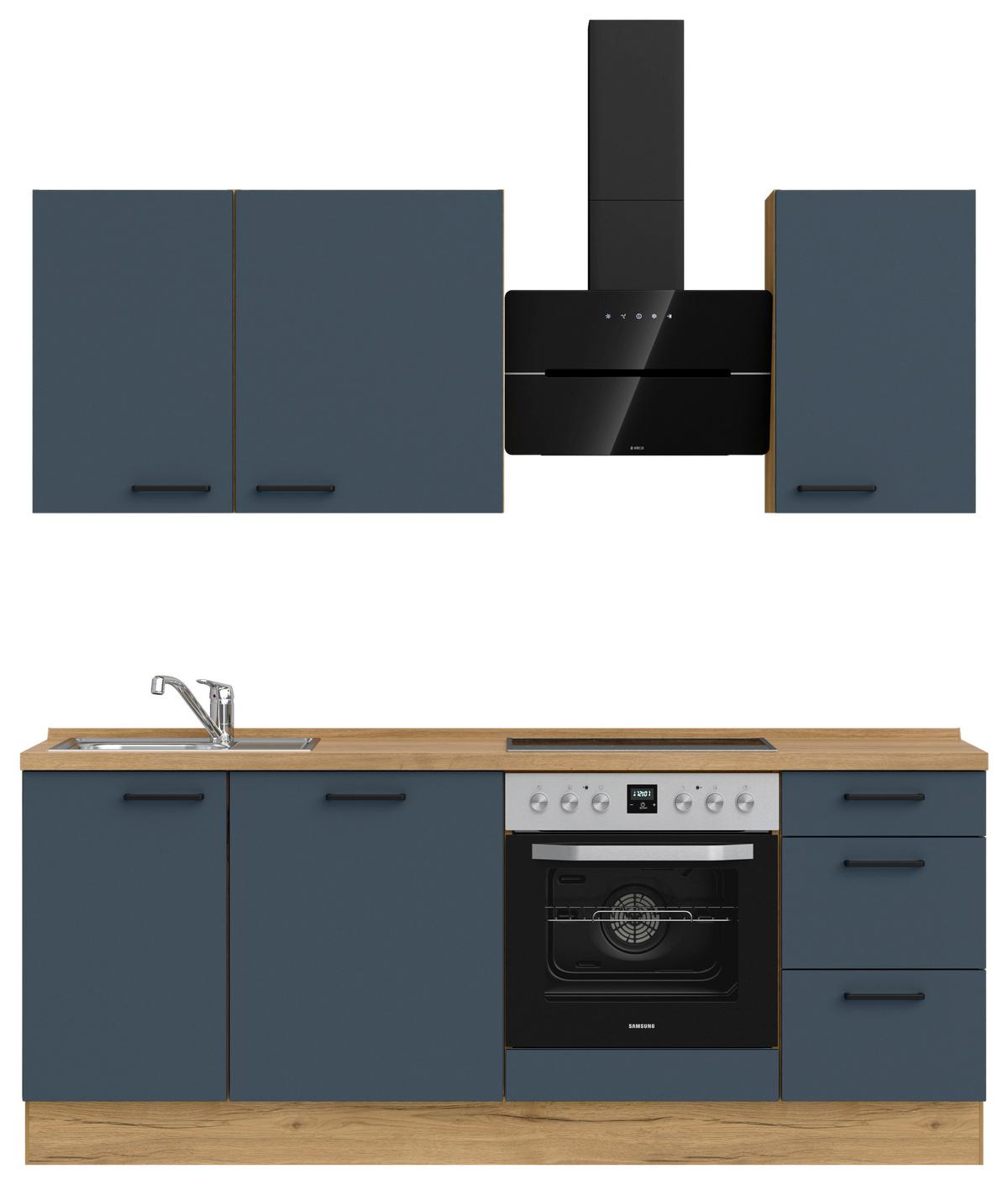Küchenblock Easytouch High m. Geräten Dunkelblau - Eichefarben/Schwarz, MODERN, Holzwerkstoff/Metall (210cm) - Nobilia