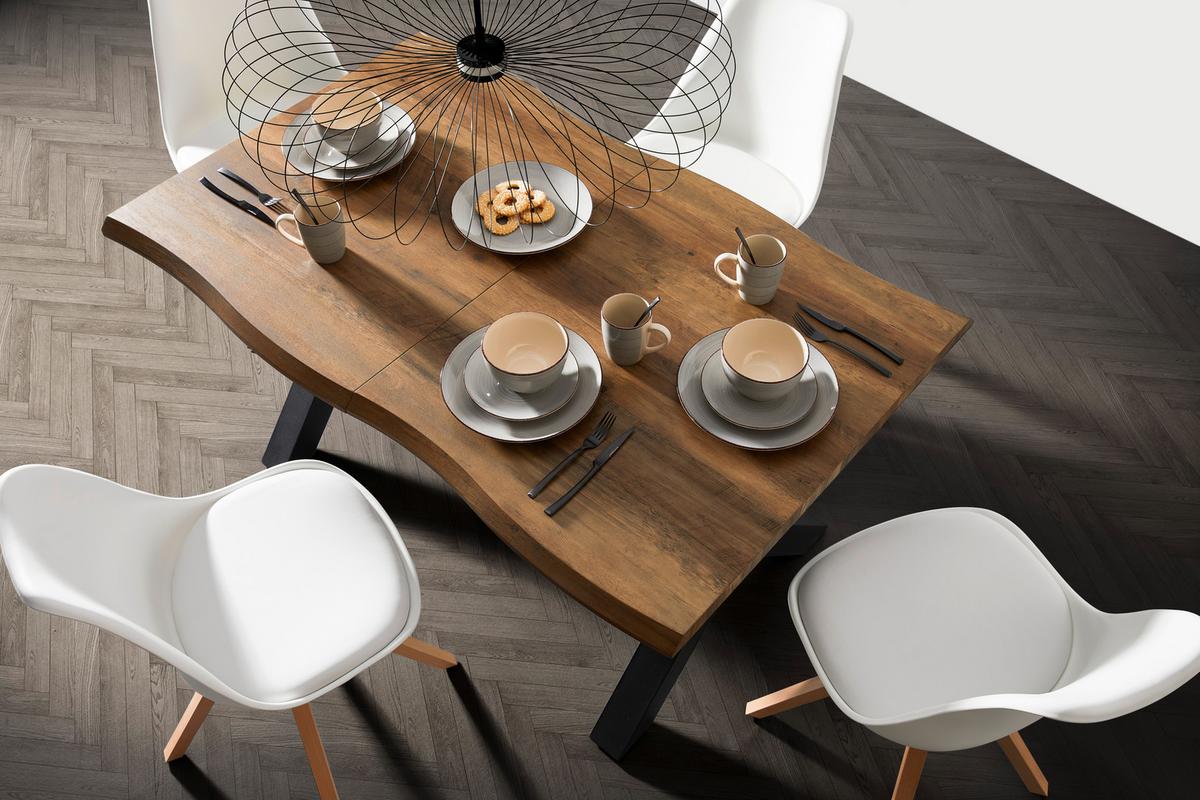 Esstisch ausziehbar Lia Walnussfarben MDF - Walnussfarben/Schwarz, MODERN, Holzwerkstoff/Metall (140-180/90/76cm) - Bessagi Home