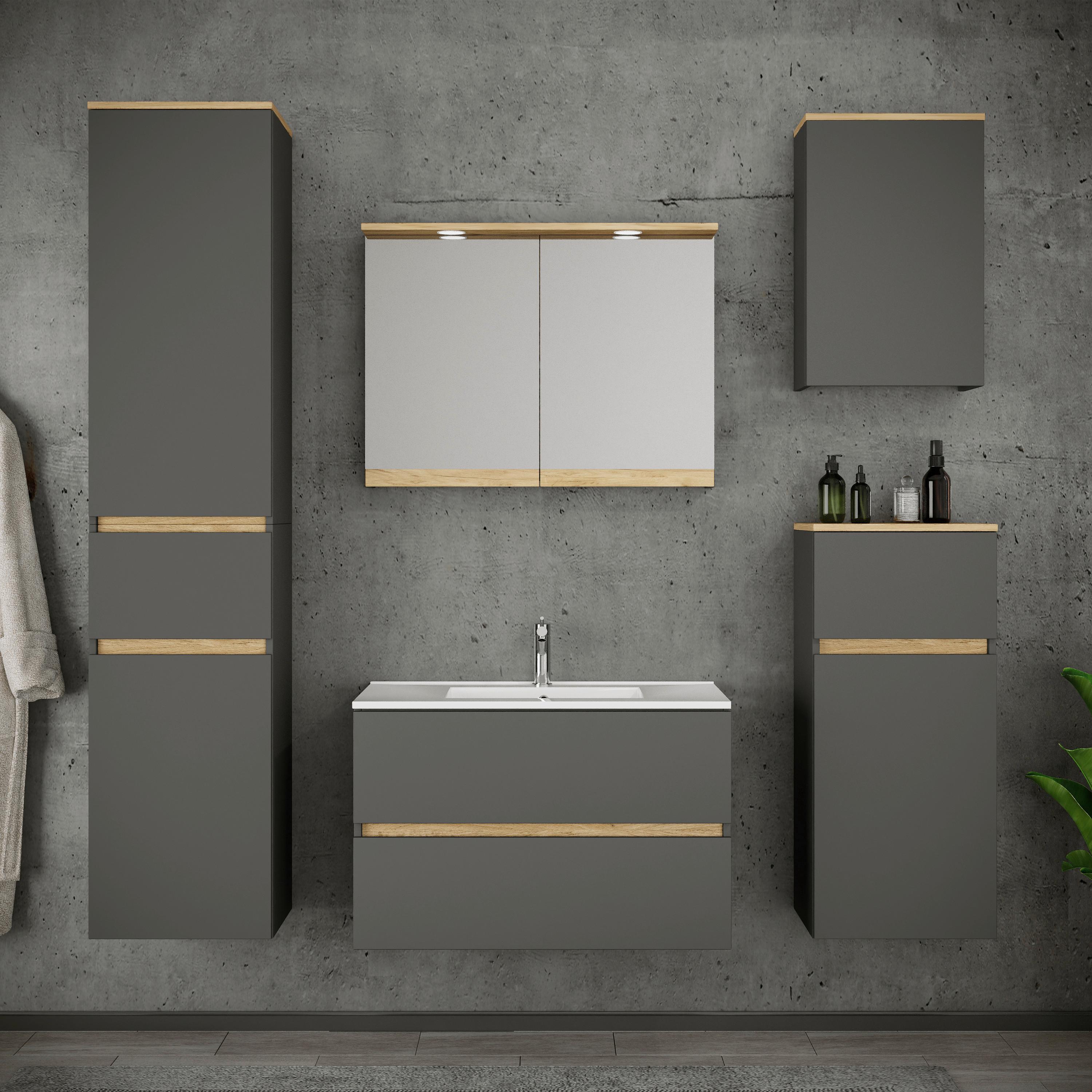 Badezimmer Cosila - Weiss/Anthrazit, Trend, Keramik/Holzwerkstoff (161cm) - MID.YOU