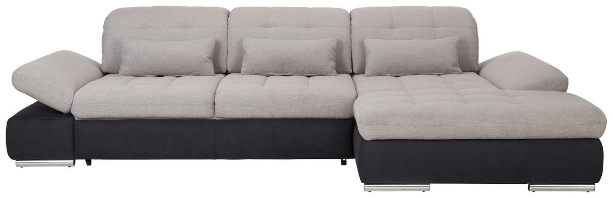Ecksofa in Grau mit Bettfunktion - Chromfarben/Dunkelgrau, Konventionell, Holz/Textil (305/96/187cm) - Premium Living