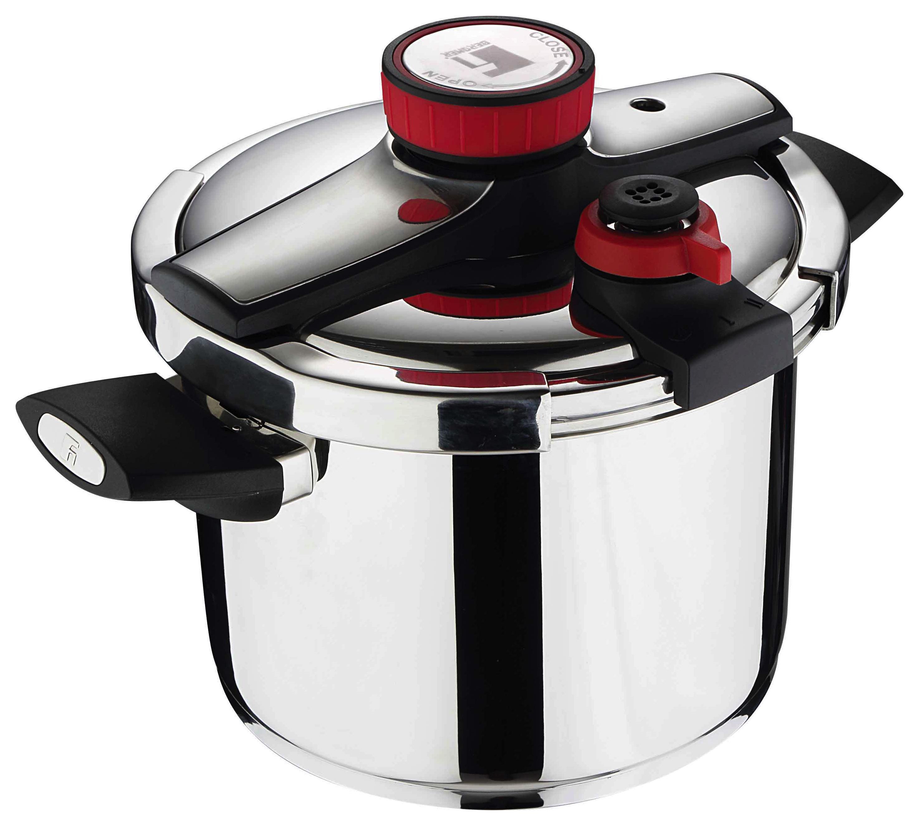 Schnellkochtopf Quicky aus Edelstahl, ca. 6l - Rot/Silberfarben, Kunststoff/Metall (22mm) - Premium Living