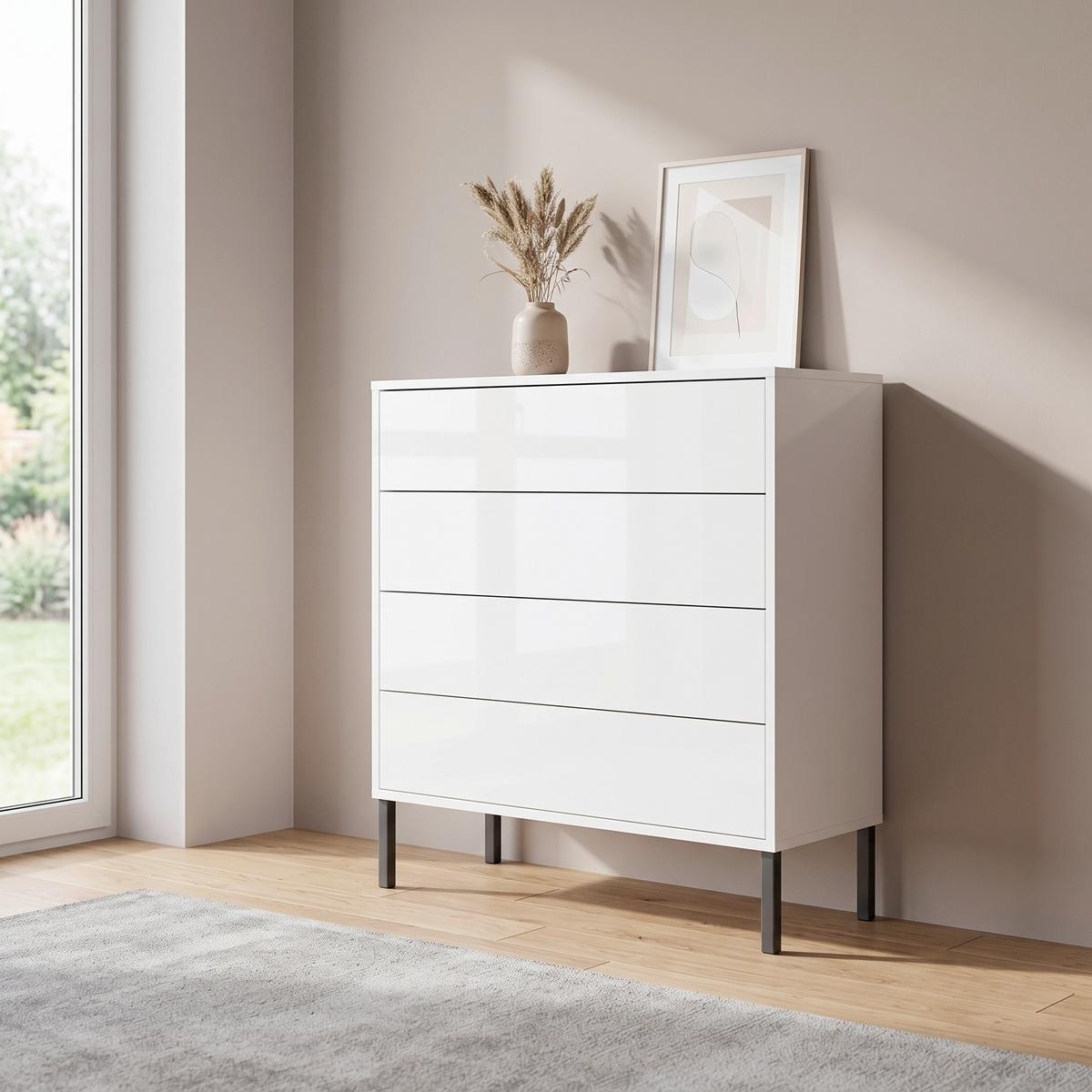 Kommode Mailand Typ 3 Weiß - Weiß Hochglanz/Anthrazit, MODERN, Holzwerkstoff/Metall (79/86/33cm) - MID.YOU