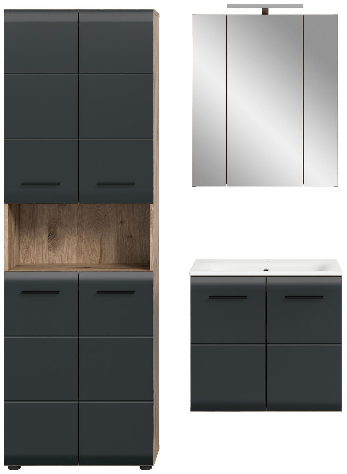 Kopalnica Z Umivalnikom Ice, Črna, Barva Hrasta, 3-Delna - črna/bela, Basics, umetna masa/leseni material (120cm) - MID.YOU