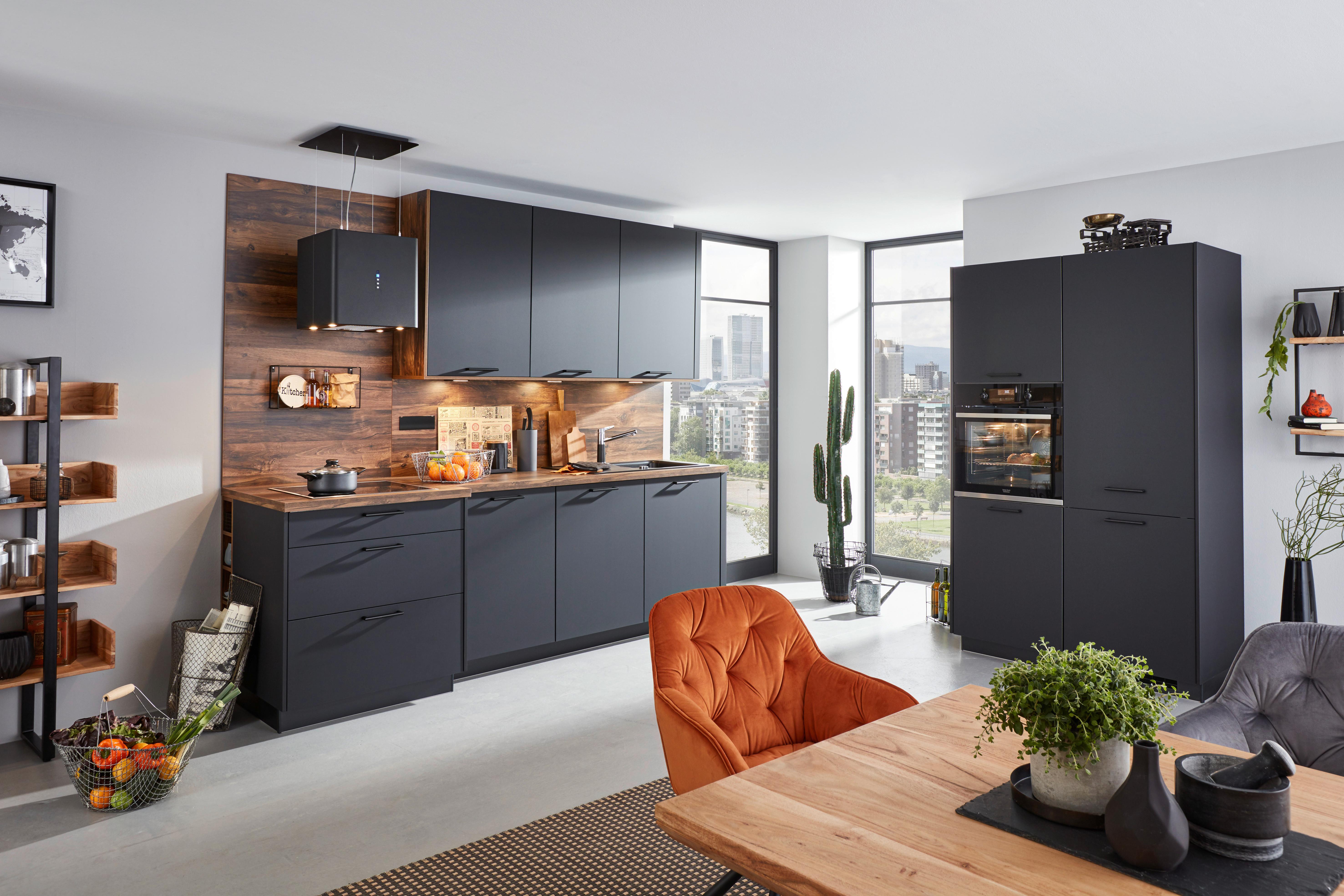 EINBAUKÜCHE Easytouch in Grafitschwarz - Schieferfarben/Eichefarben, MODERN, Holzwerkstoff (269/123cm) - Nobilia