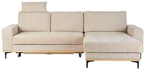 Wohnlandschaft Casper in Beige mit Schlaffunktion - Beige/Schwarz, KONVENTIONELL, Textil/Metall (272/87/171cm) - Zandiara