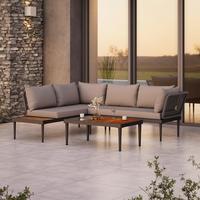Lounge Garnitura Basel, Siva, Akacija, 3-Delno - siva/naravne barve, Moderno, kovina/steklo (186/150cm) - Beldano
