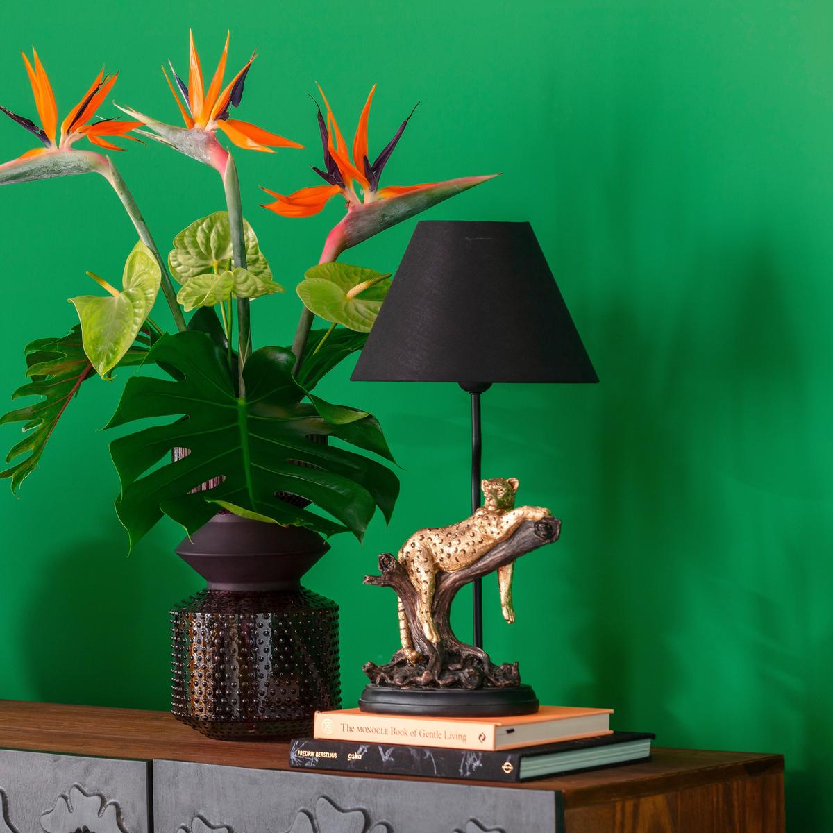 LAMPA STOŁOWA JAGUAR - czarny/kolor złoty, Design, tworzywo sztuczne/metal (27,5/49,5/35cm) - Kare-Design