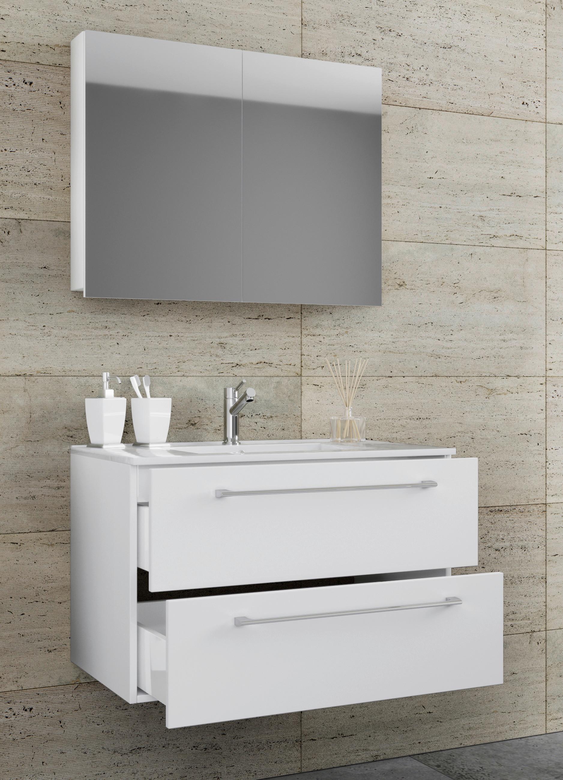 Kopalnica Badinos, Bela - bela/barve aluminija, Moderno, kovina/leseni material (60cm) - MID.YOU