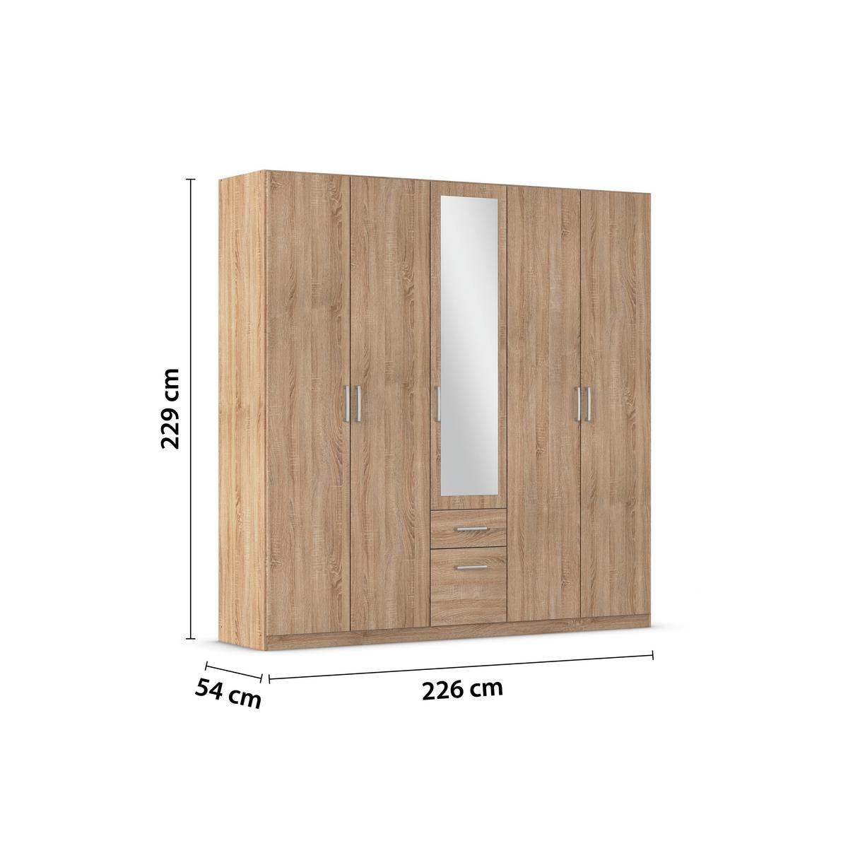 Drehtürenschrank Bingen Eichefarben - Eichefarben/Alufarben, MODERN, Holzwerkstoff/Kunststoff (226/229/54cm) - Rauch Möbel