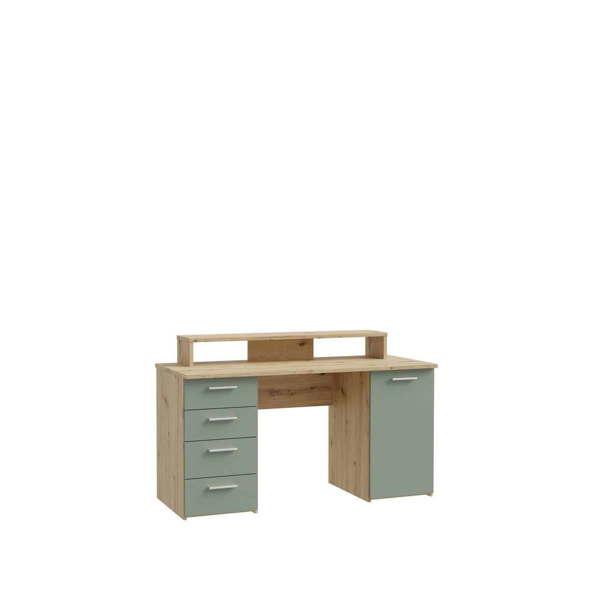 Masă de scris NET - verde salvie/culoare lemn stejar, Modern, plastic/metal (145/90,7/60cm) - Modern Living