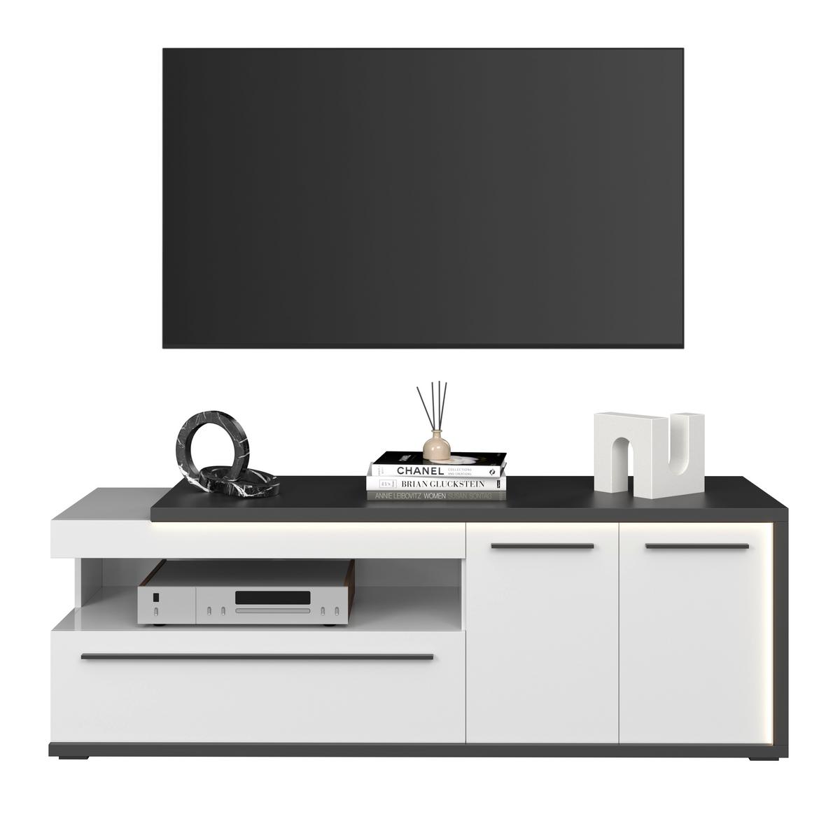 Tv Komoda Ambiente Plus - bijela/bijela visoki sjaj, Moderno, drvni materijal/plastika (163,6/56,6/53,6cm) - Modern Living