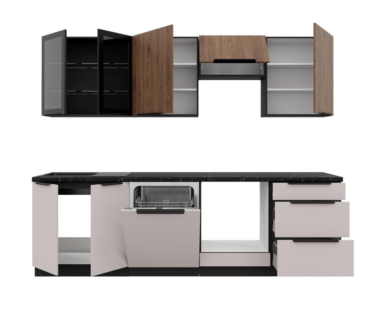 Blok Kuhinja Arona/monza - kašmir/boje oraha, Moderno, staklo/drvni materijal (260/210/60cm) - Modern Living