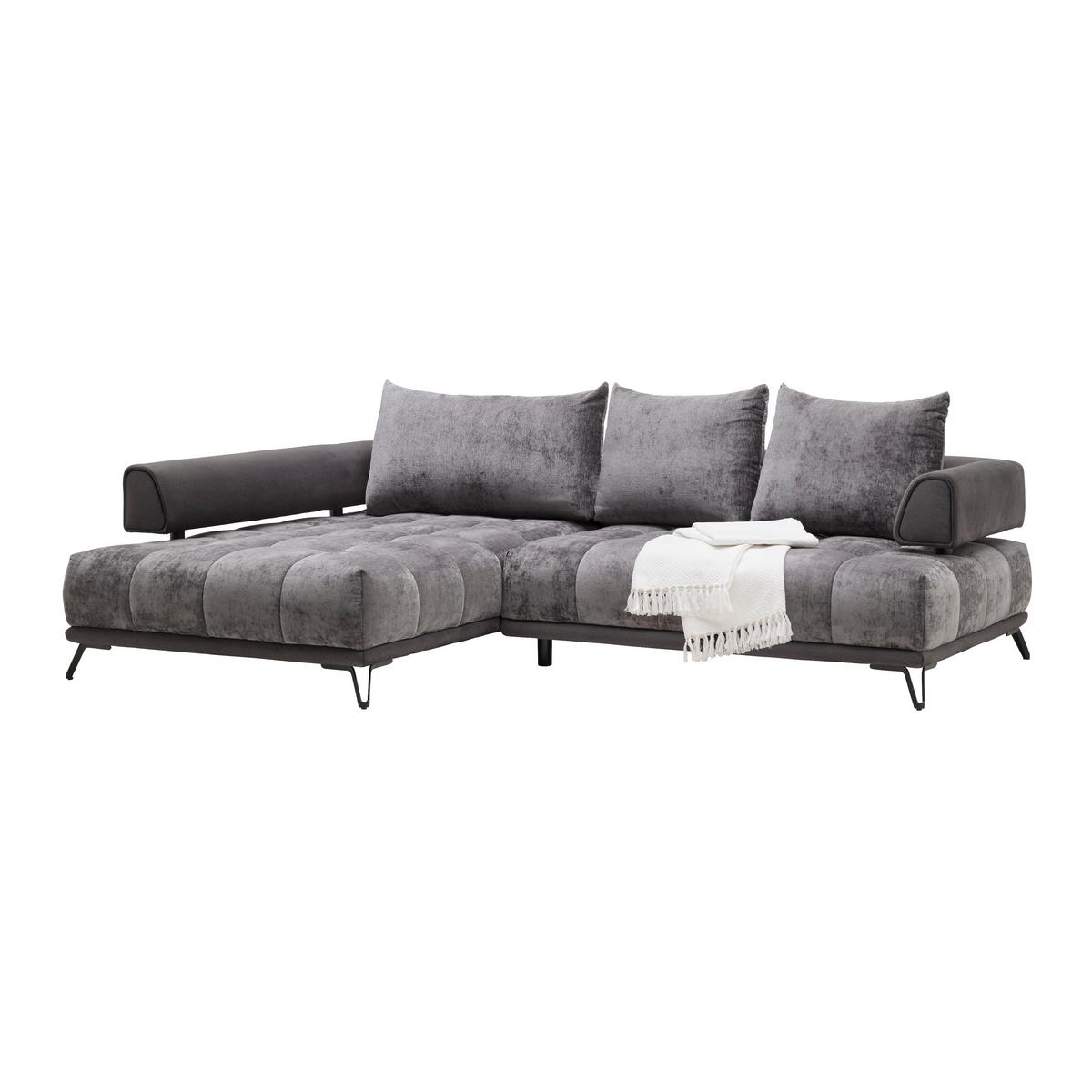 Ecksofa Morgan Graphitfarben - Graphitfarben/Schwarz, Modern, Textil/Metall (184/67-87/262cm) - Mömax