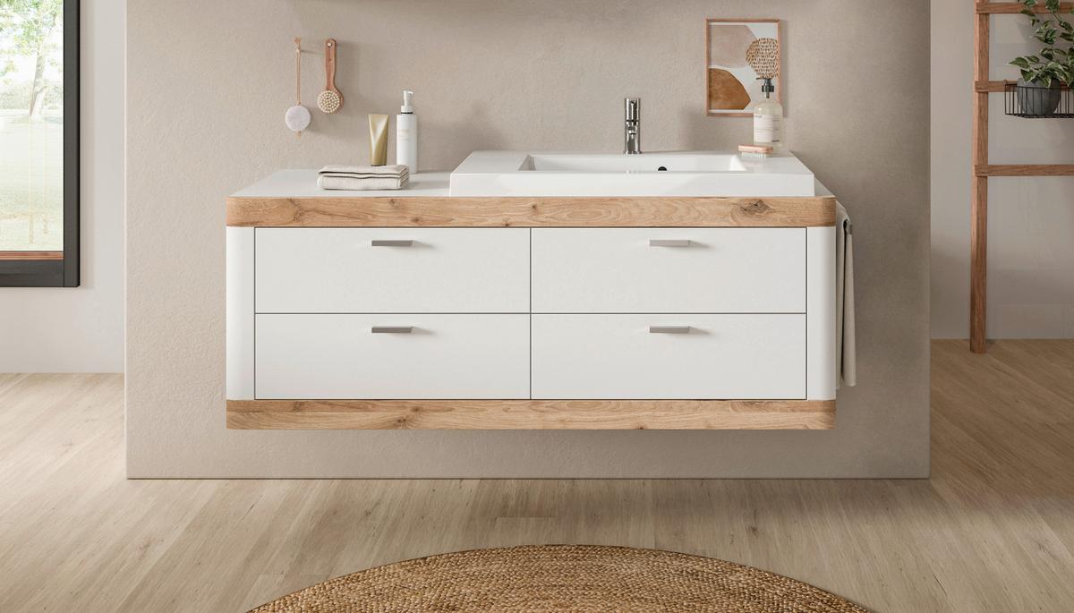 Umivalna Enota Z Umivalnikom Laredo, Bela, Barva Hrasta - barve hrasta/bela, Moderno, kovina/leseni material (132/50/48cm) - MID.YOU