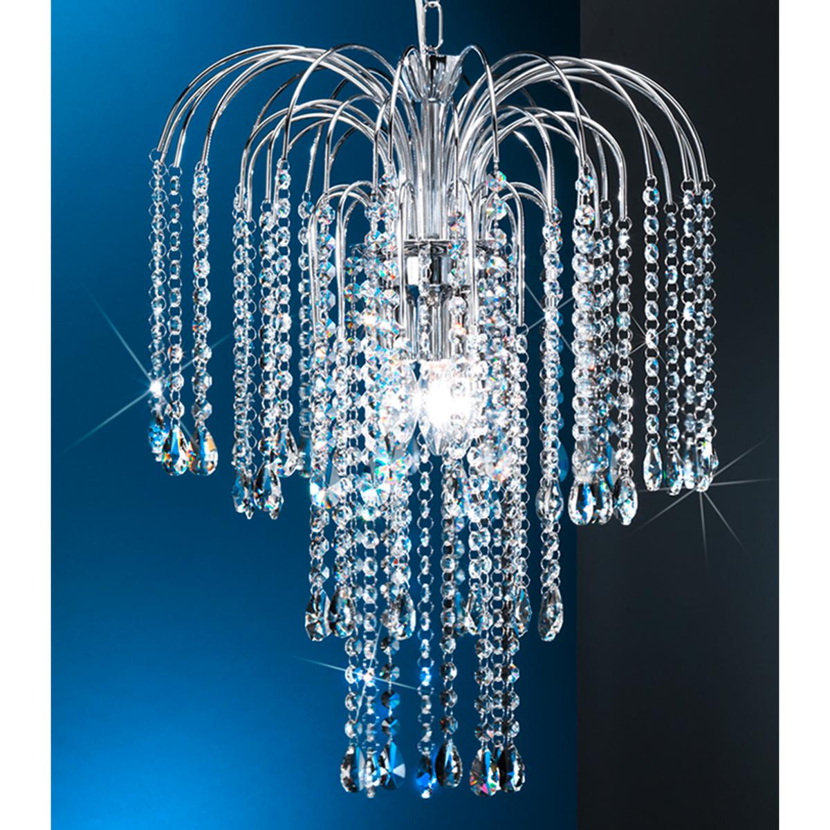 Kristall-Hängeleuchte Pioggia Chromfarben max. 6 Watt - Chromfarben, KONVENTIONELL, Glas/Metall (40/110/40cm)