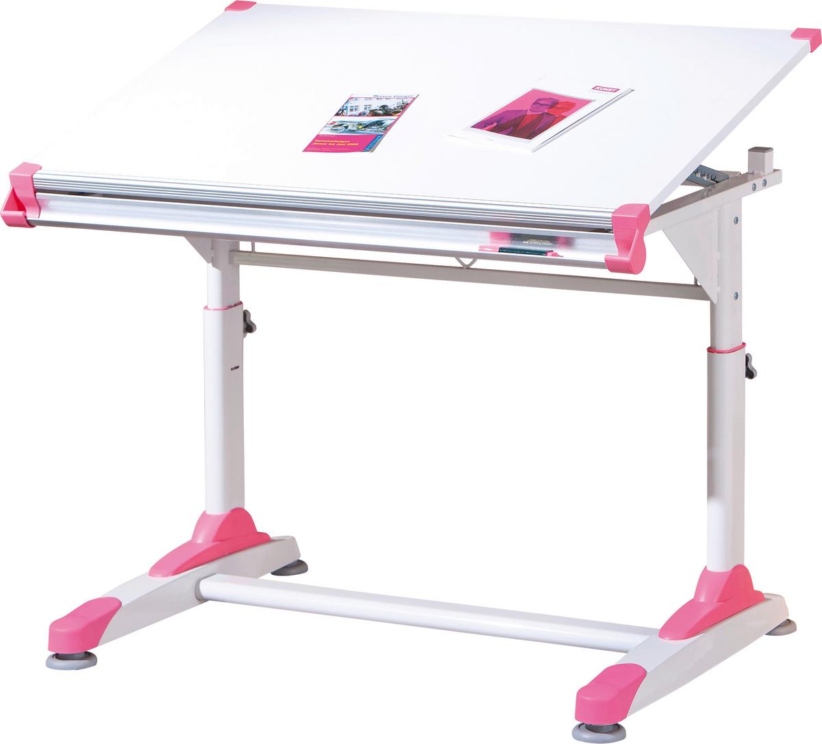 Jugendschreibtisch ca. 100x66 cm Weiß/Pink/Grün - Pink/Weiß, KONVENTIONELL, Holzwerkstoff/Metall (100/66/69-84cm) - MID.YOU