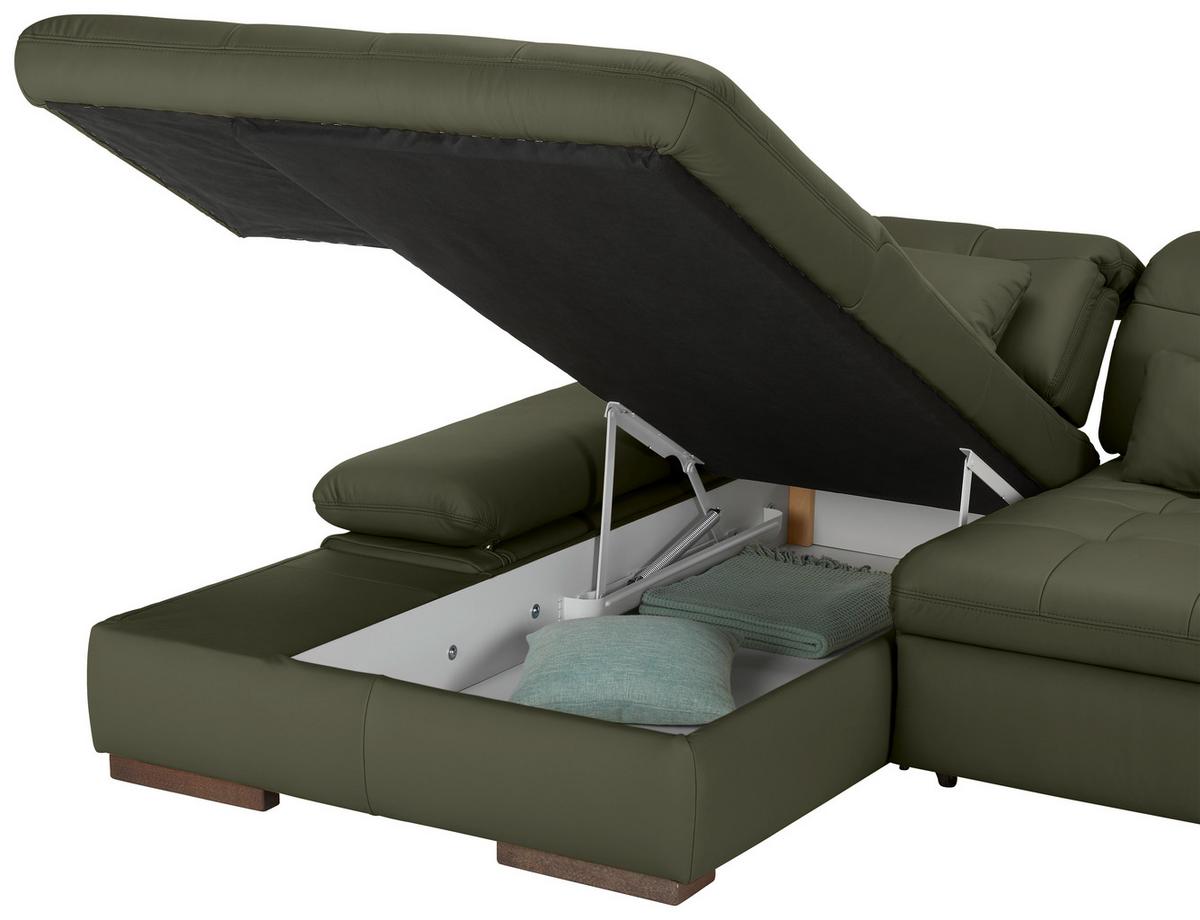 Wohnlandschaft Sanfino Leder Anthrazit - Chromfarben/Anthrazit, KONVENTIONELL, Leder/Metall (199/79-96/305cm) - Premium Living