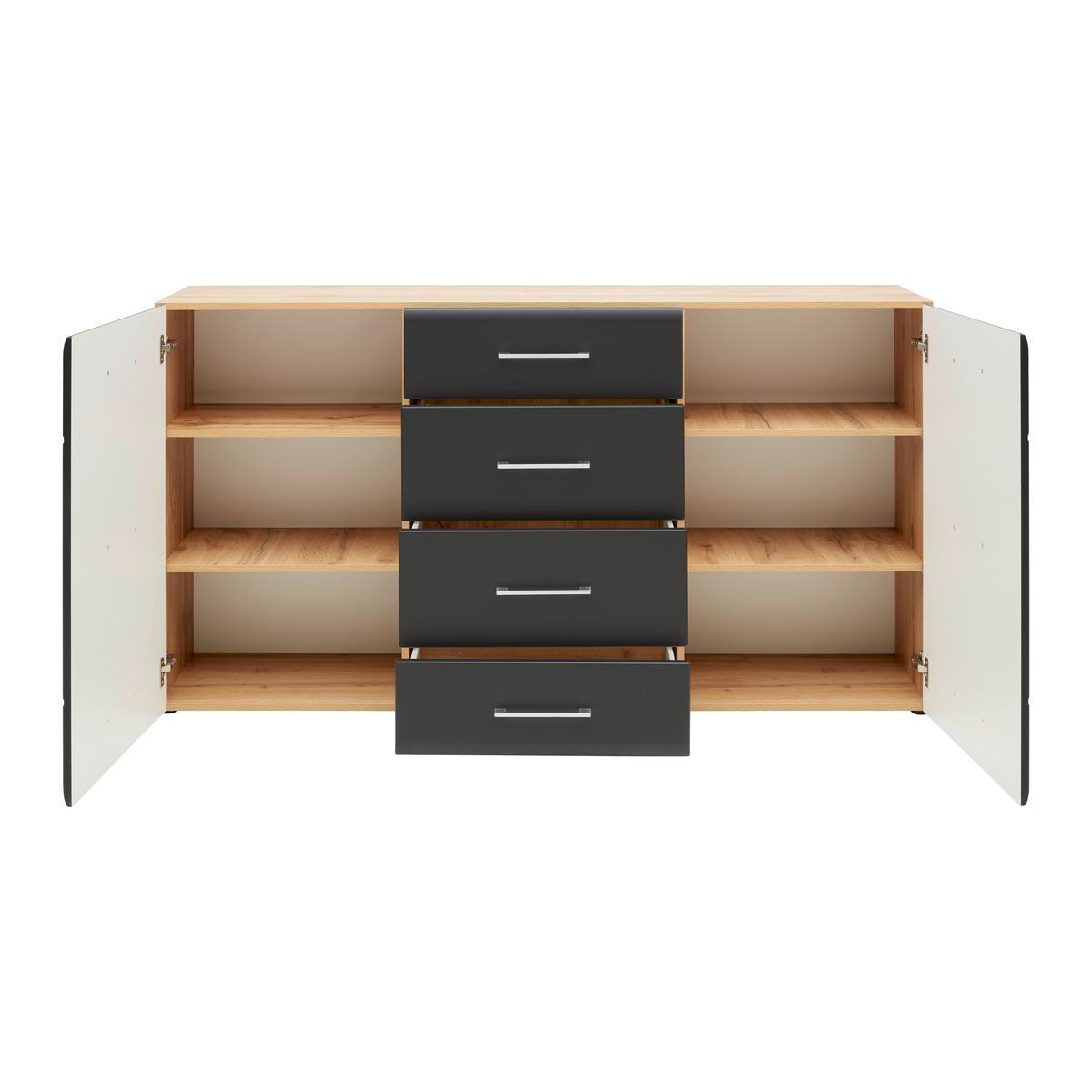 Sideboard Sonate Schwarz/Eichefarben - Chromfarben/Eichefarben, KONVENTIONELL, Holzwerkstoff/Metall (170/92/40cm) - Mömax