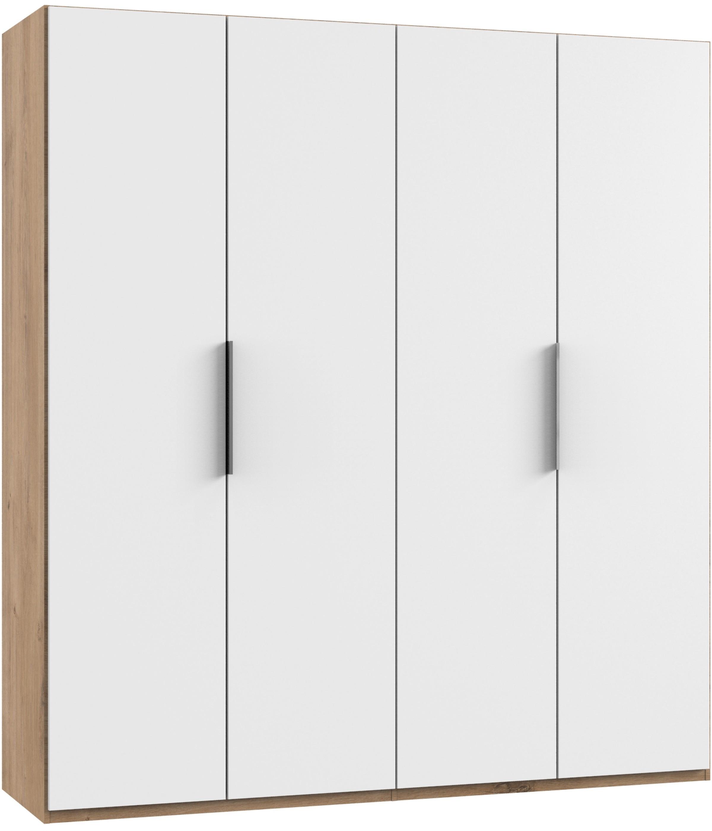 Drehtürenschrank Level 36A ca. 200x216x58 cm Weiß/Eiche - Chromfarben/Eichefarben, MODERN, Holzwerkstoff (200/216/58cm) - MID.YOU