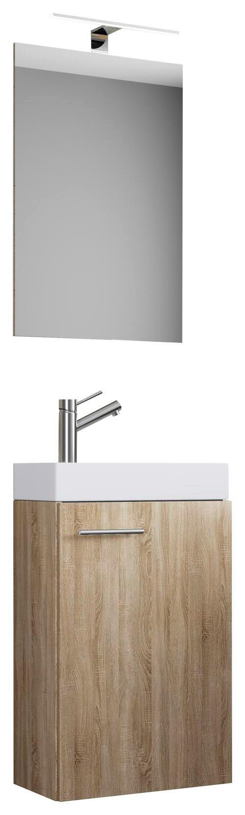 Gästebad Slito 4-tlg. inkl. LED ca. 41 cm Eiche - Weiß/Sonoma Eiche, MODERN, Keramik/Holzwerkstoff (41cm) - MID.YOU