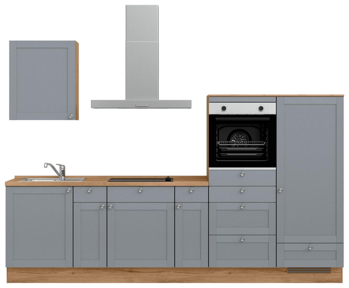 Küchenleerblock Frame Low o. Geräte Blaugrau - Edelstahlfarben/Eichefarben, MODERN, Holzwerkstoff/Metall (300cm) - Nobilia