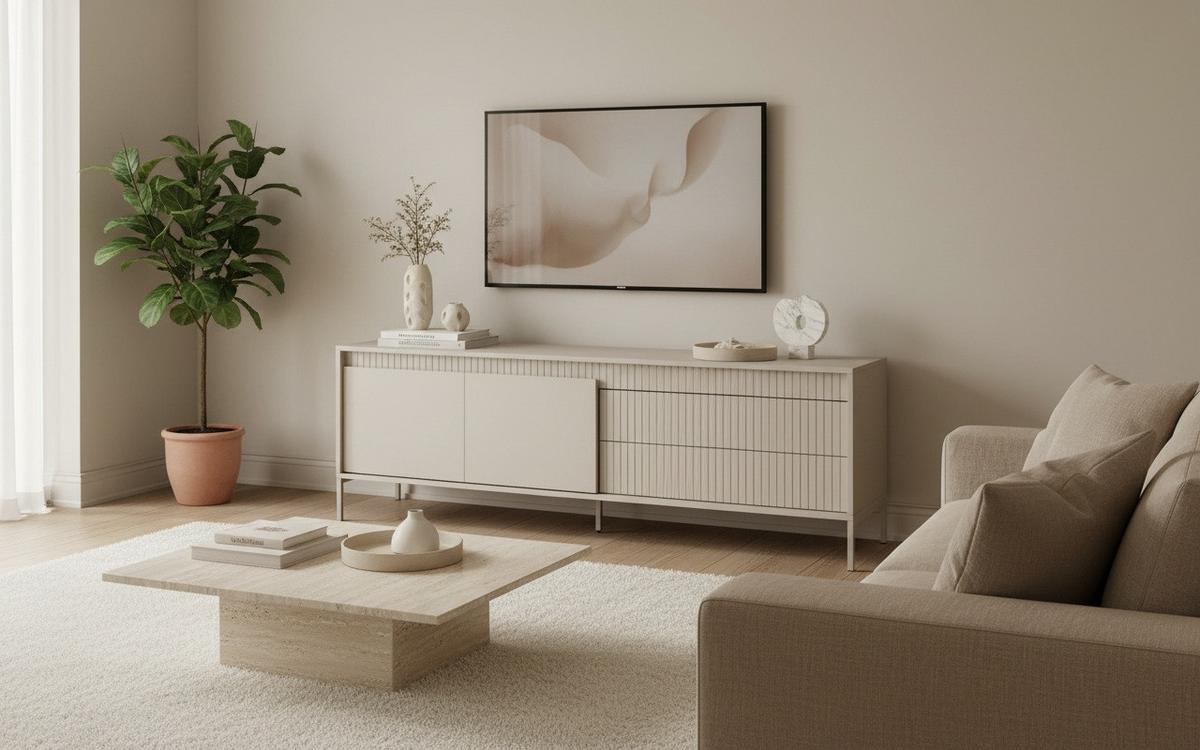 KOMODA NISKA SELINA - kaszmir, Design, materiał drewnopochodny/metal (160/57/40cm) - Xora