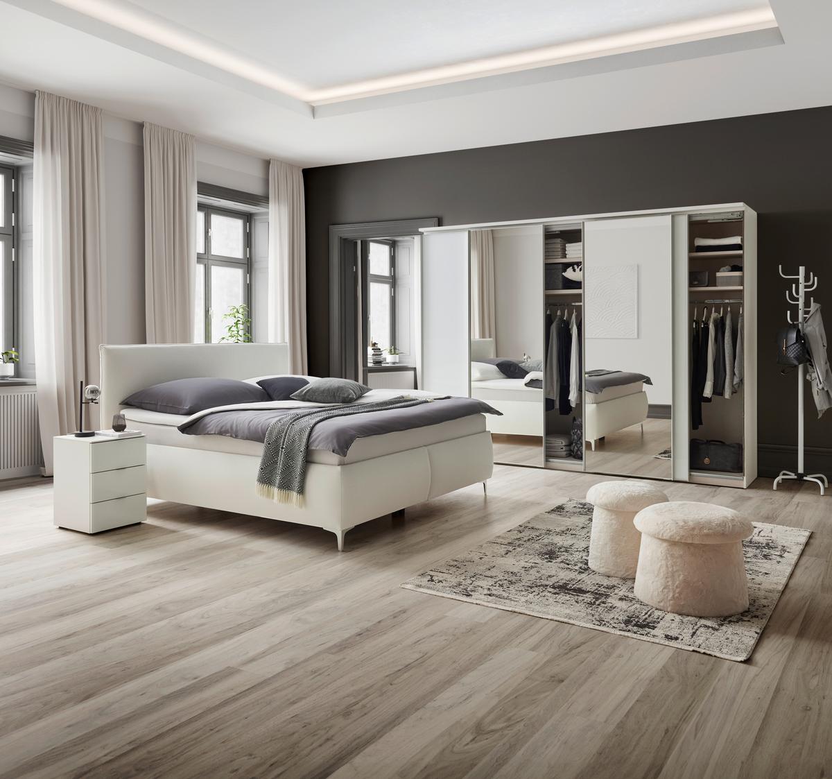 Polsterbett Inez Weiss ca. 160x200cm - Weiss/Silberfarben, Konventionell, Holz/Holzwerkstoff (160/200cm) - Premium Living