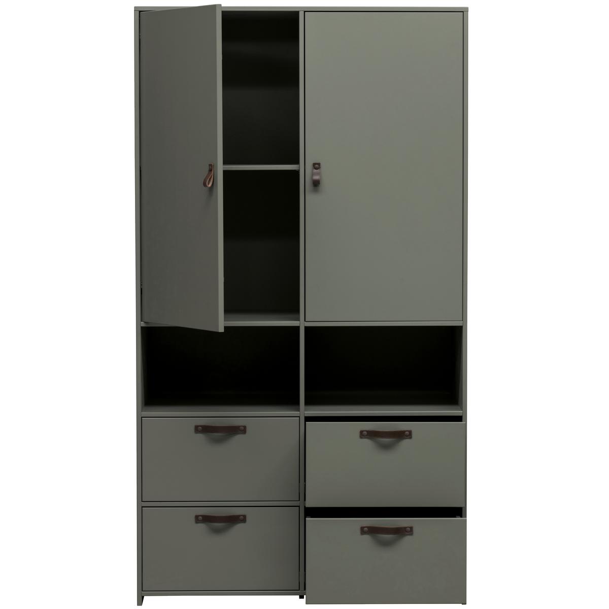 Kleiderschrank Stage Dunkelgrün - Braun/Grün, Design, Leder/Holz (103/185/40cm) - Livetastic