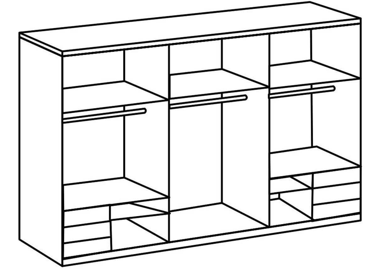 Schwebetürenschrank Level 36D Weiß/Eiche ca. 300x216x65 cm - Chromfarben/Weiß Hochglanz, MODERN, Holzwerkstoff/Metall (300/216/65cm) - MID.YOU