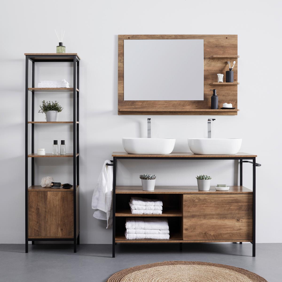 Badezimmer Dell Braun mit 2 Waschbecken - Schwarz/Naturfarben, MODERN, Keramik/Holzwerkstoff (120/85/50cm) - Bessagi Home