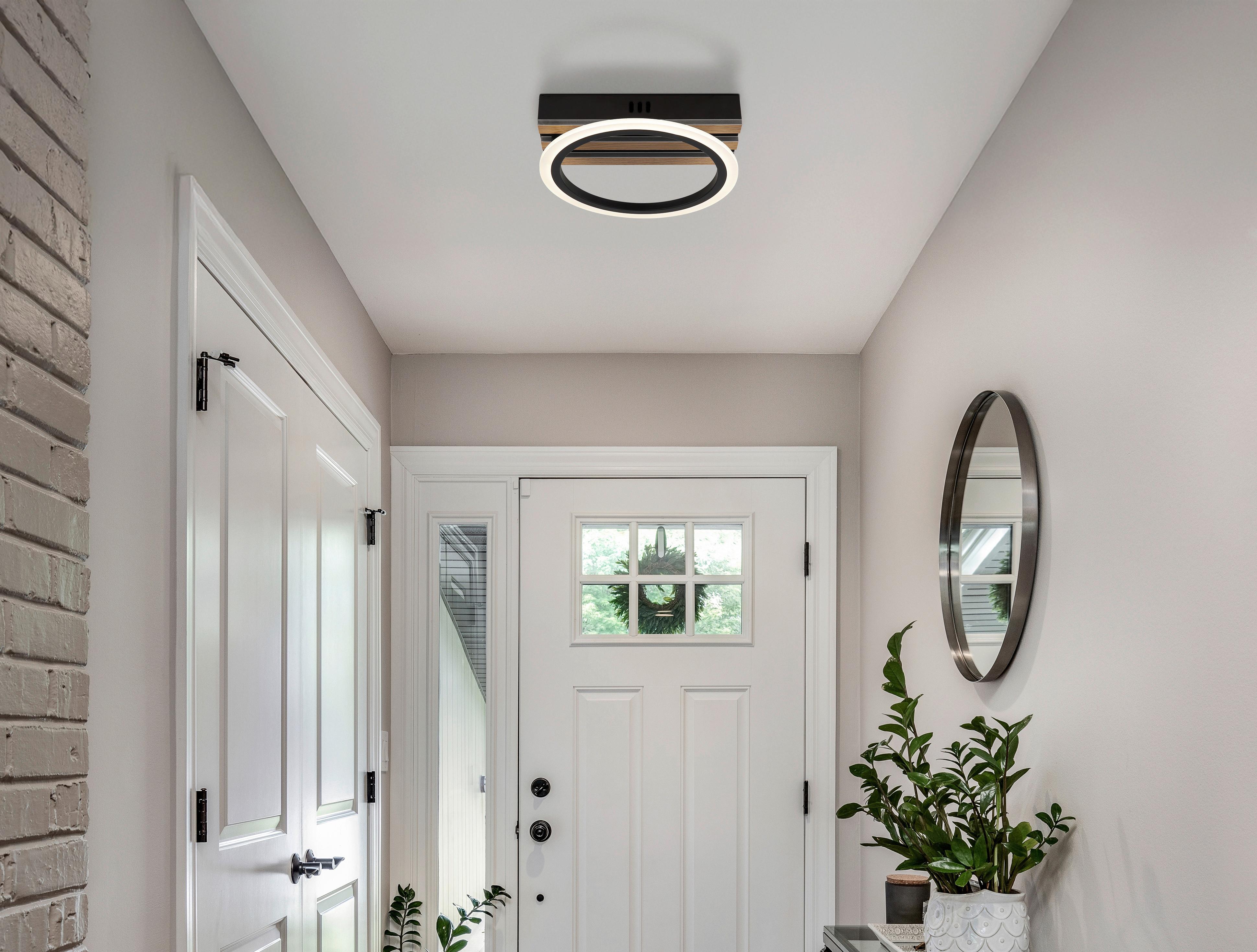 LED-DECKENLEUCHTE 67353D1 TISHA - Weiss/Dunkelbraun, Natur, Holzwerkstoff/Kunststoff (34/30/6cm) - Globo