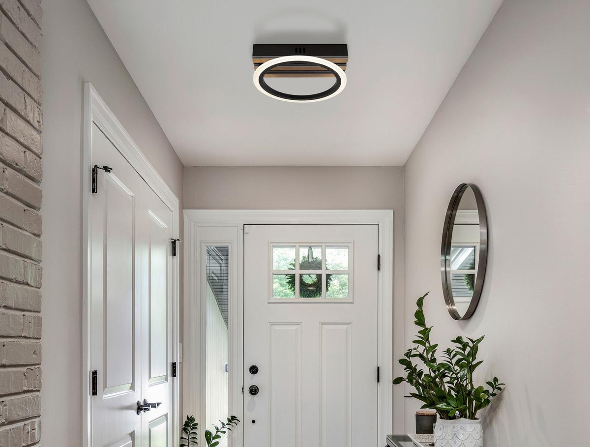 LED-DECKENLEUCHTE 67353D1 TISHA - Weiss/Dunkelbraun, Natur, Holzwerkstoff/Kunststoff (34/30/6cm) - Globo