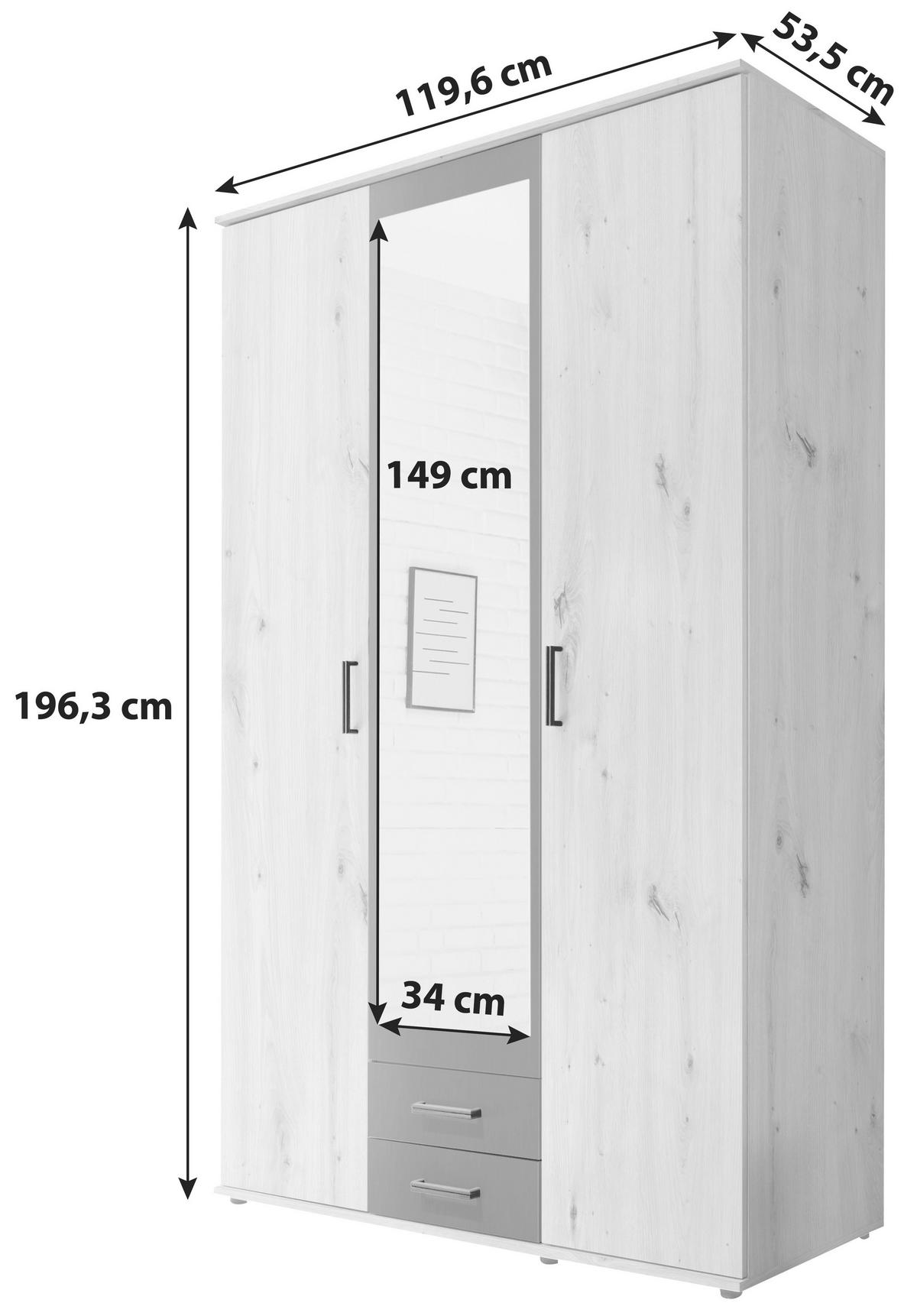 Ormar Za Odjeću Chicago - boje hrasta/antracit, Basics, staklo/drvni materijal (120/196/53,5cm) - MID.YOU