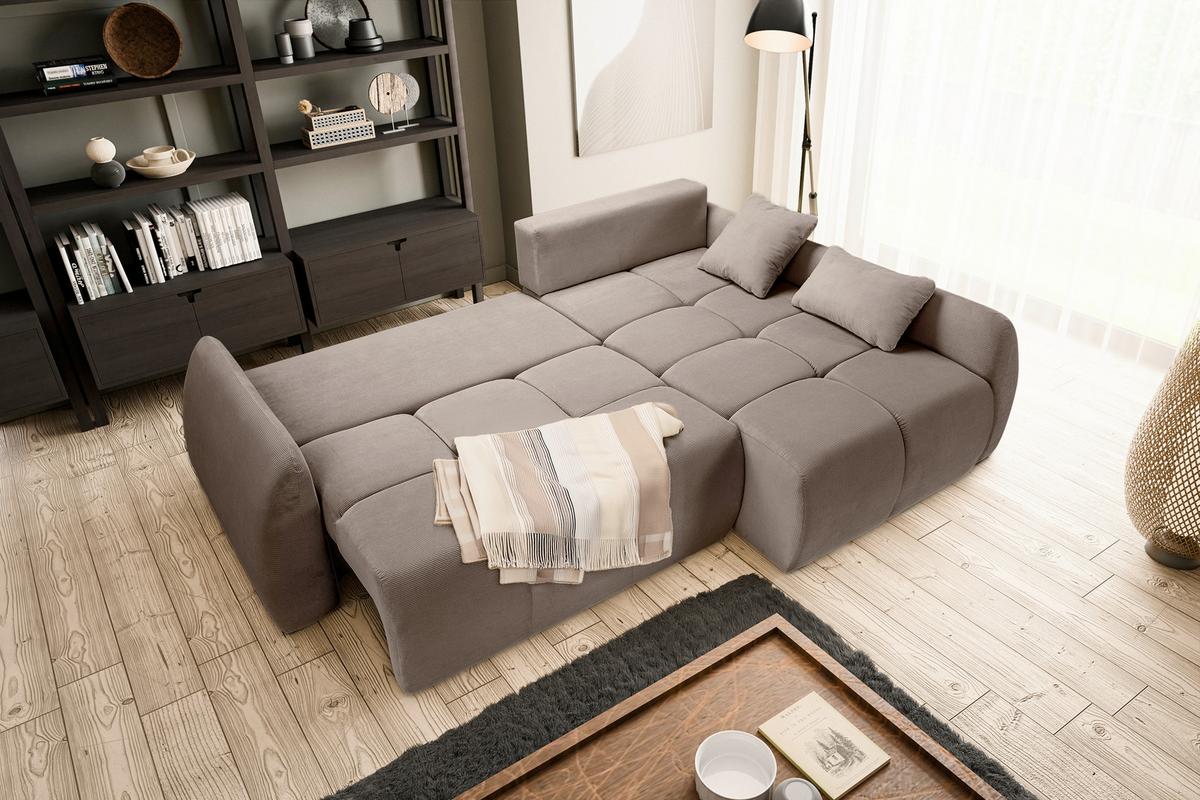 Ecksofa Sancho Long Beigebraun - Beigebraun/Schwarz, Basics, Holz/Kunststoff (255/155cm) - MID.YOU