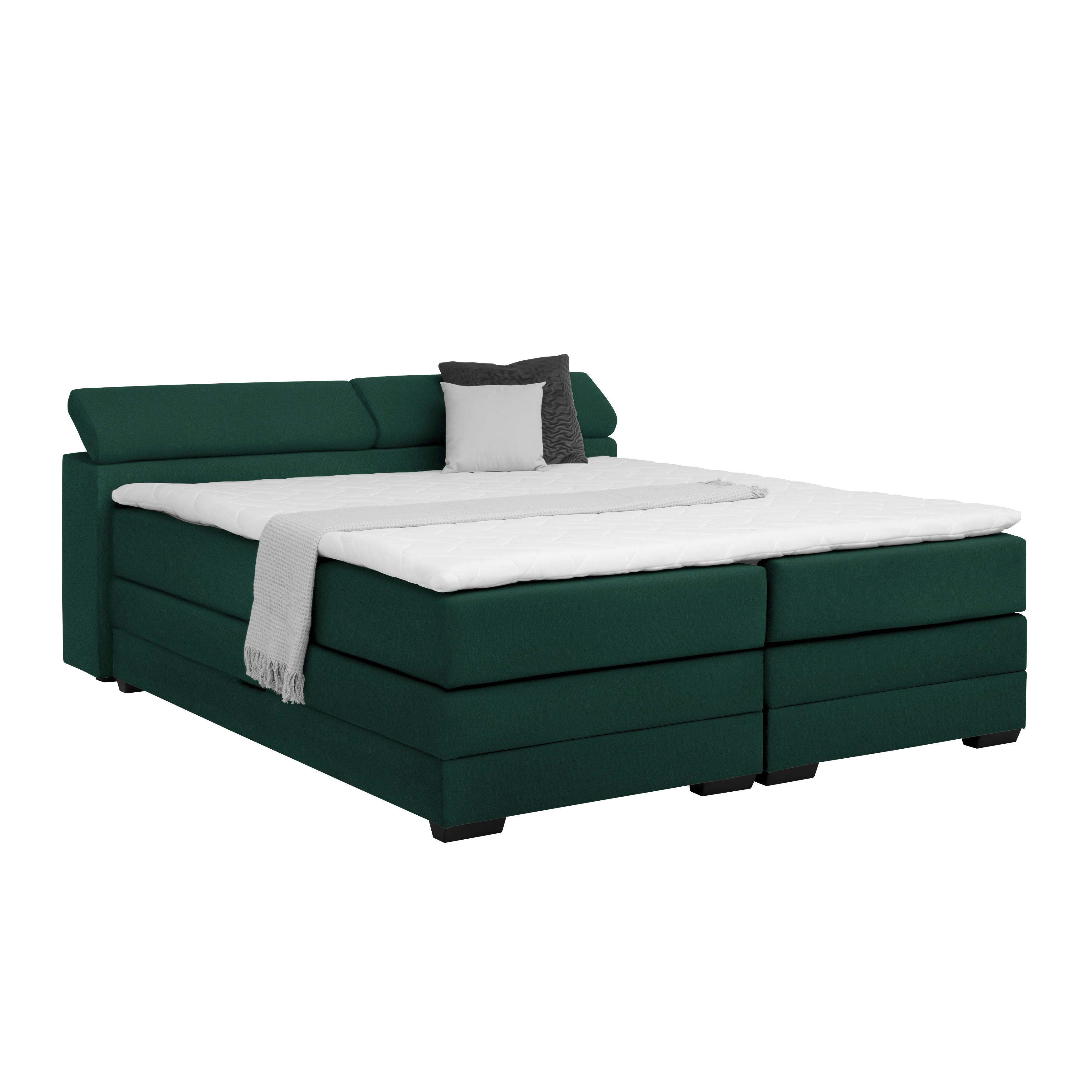 Boxspringbett Sevilla Dunkelgrün ca. 180x200cm - Dunkelgrün/Schwarz, KONVENTIONELL, Holz/Kunststoff (180/200cm) - Premium Living