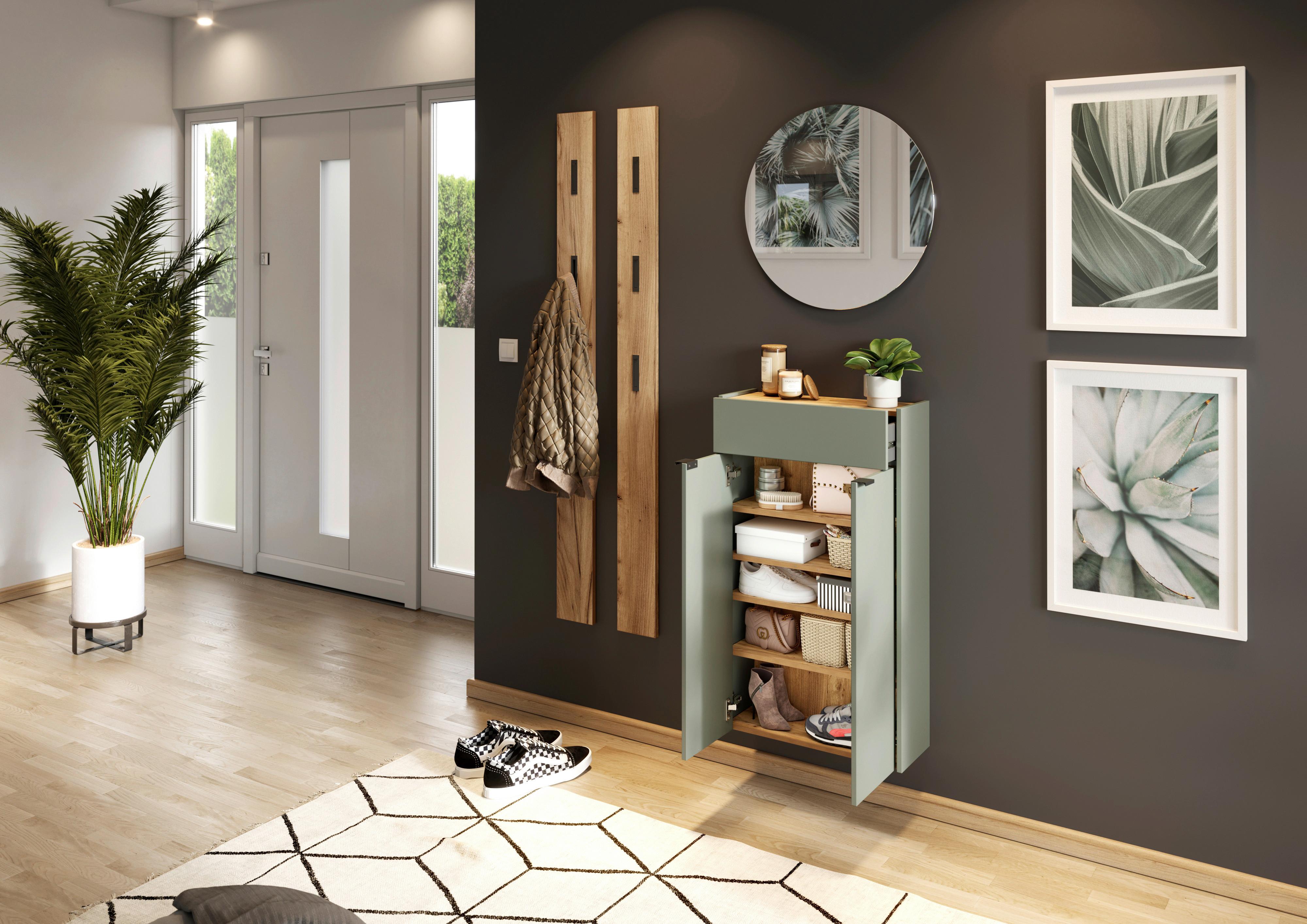 Cipősszekrény Ameca - tölgyfa színű/fekete, Design, faalapú anyag/fém (56/97/22cm)