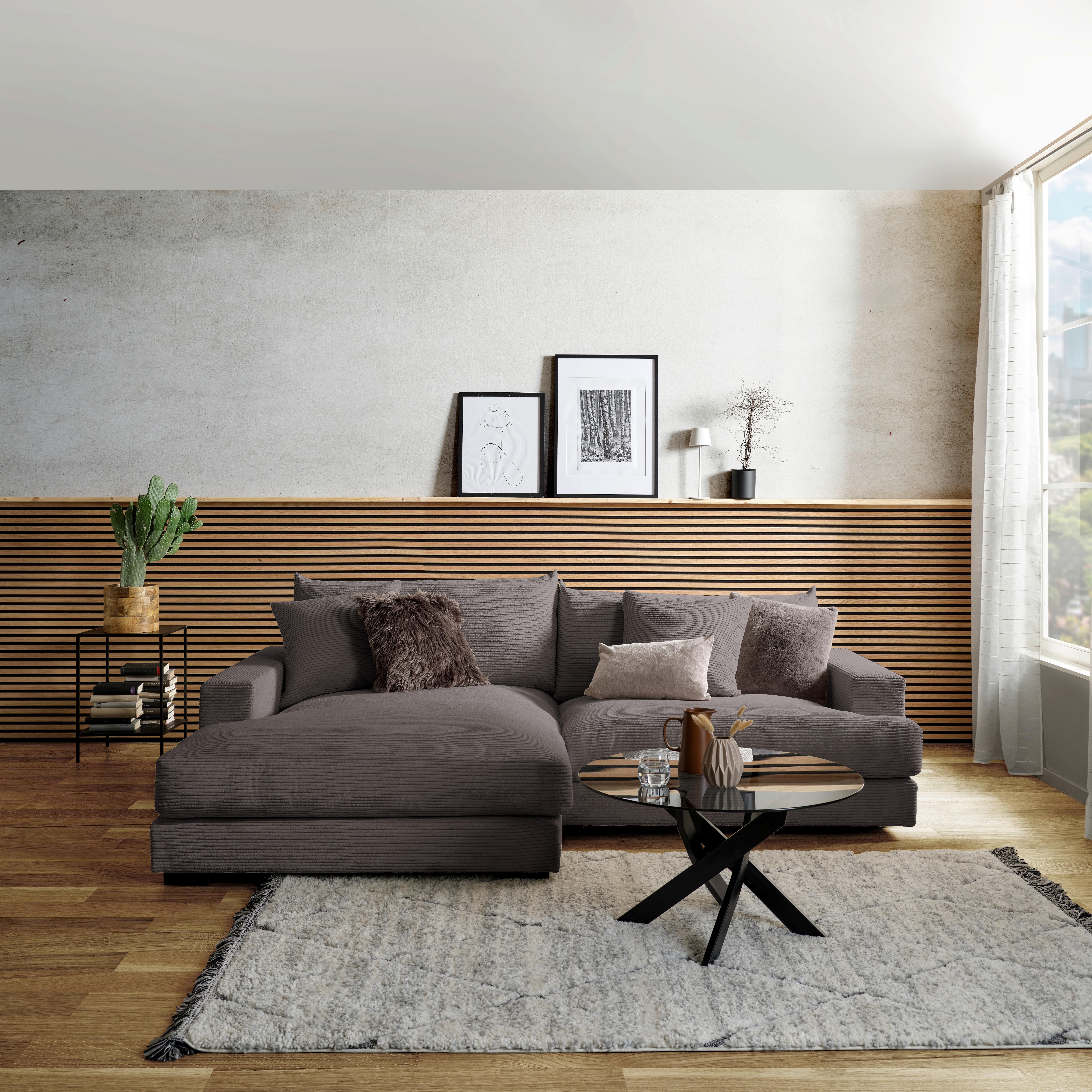 Kutna Garnitura Pelle - siva/crna, Moderno, tekstil (180/265cm) - Modern Living